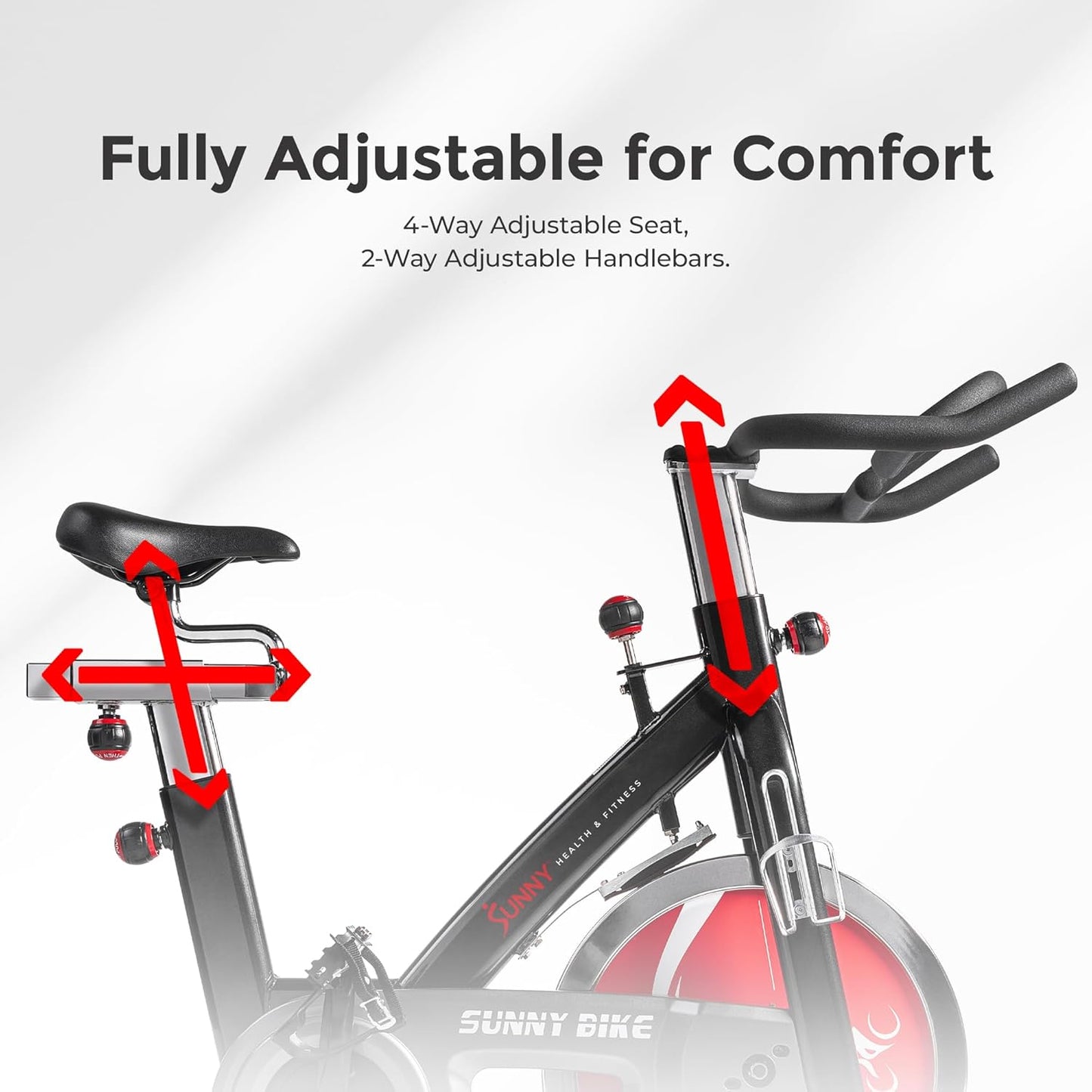 Sunny Health & Fitness Heavy-Duty Indoor Stationary Exercise Bike w/49 LB Flywheel & 275LB Capacity, 4-Way Adjustable Seat & Multi-Grip Handlebar for Cardio Training & Cycling workout at Home