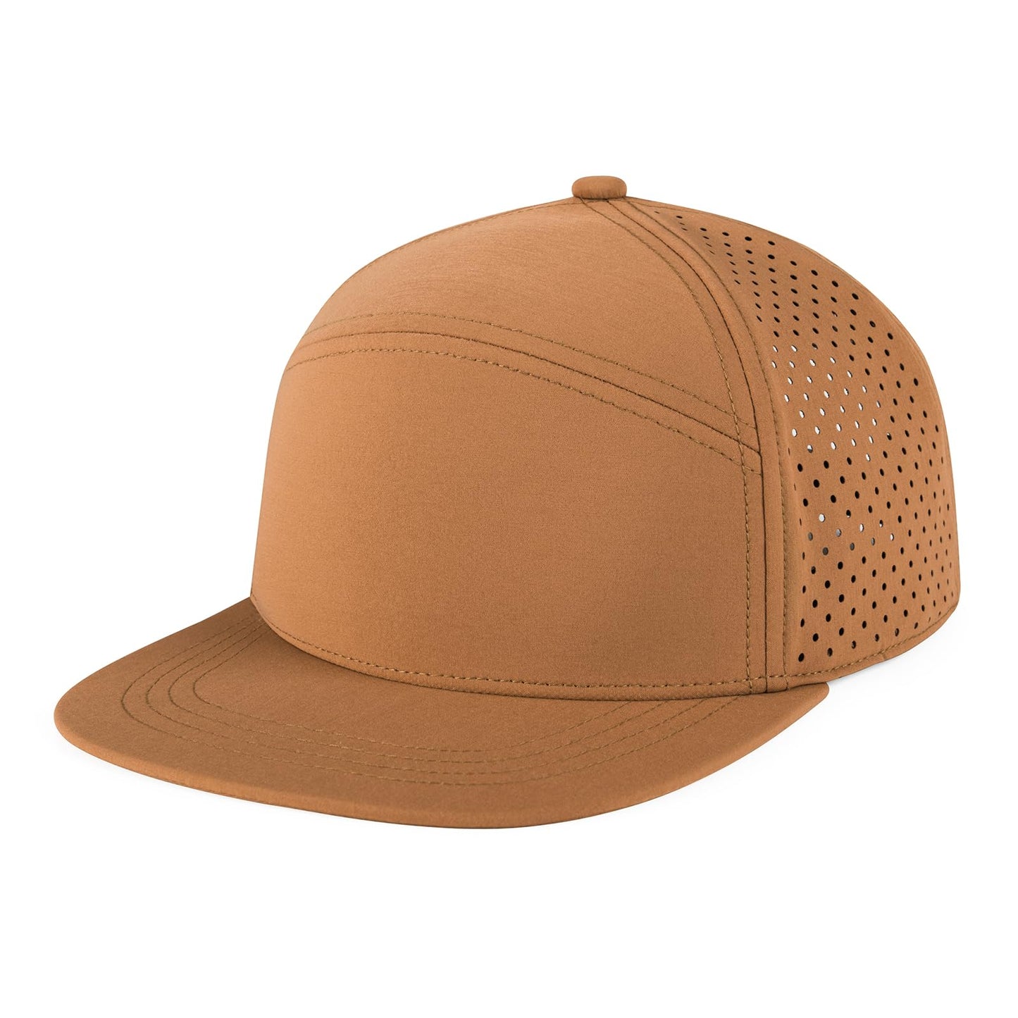 FEINION Men Flat Brim Adjustable Performance Hat Snapback Laser Perforated Baseball Cap (Brown)