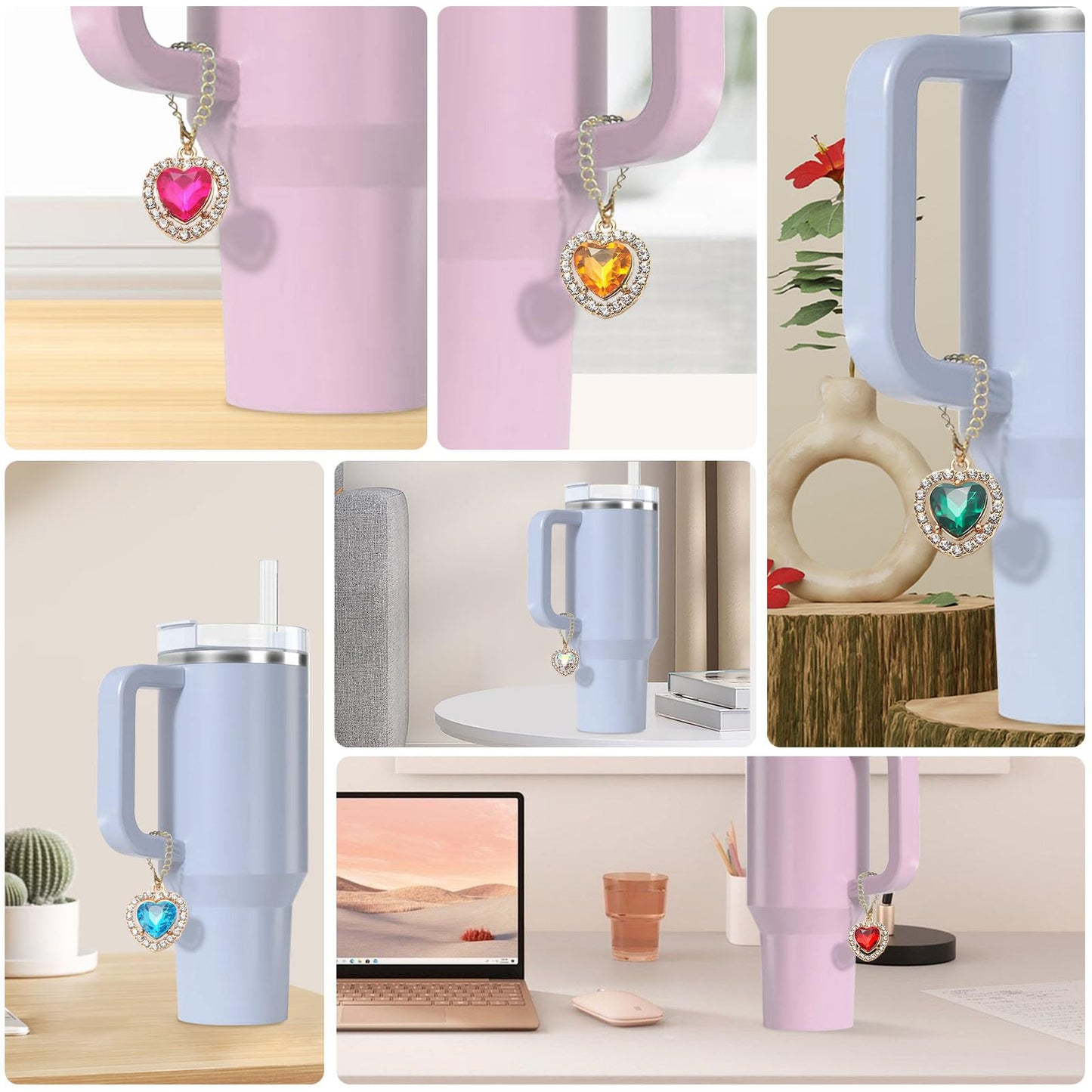 GENLEAS 6PCS Charms Accessories for Stanley Cup for Hydro Flask for Yeti for Others Water Cups with Handle, Personalized Identification Charms | Gifts for Women Men Him Her | Valentines Day Gift