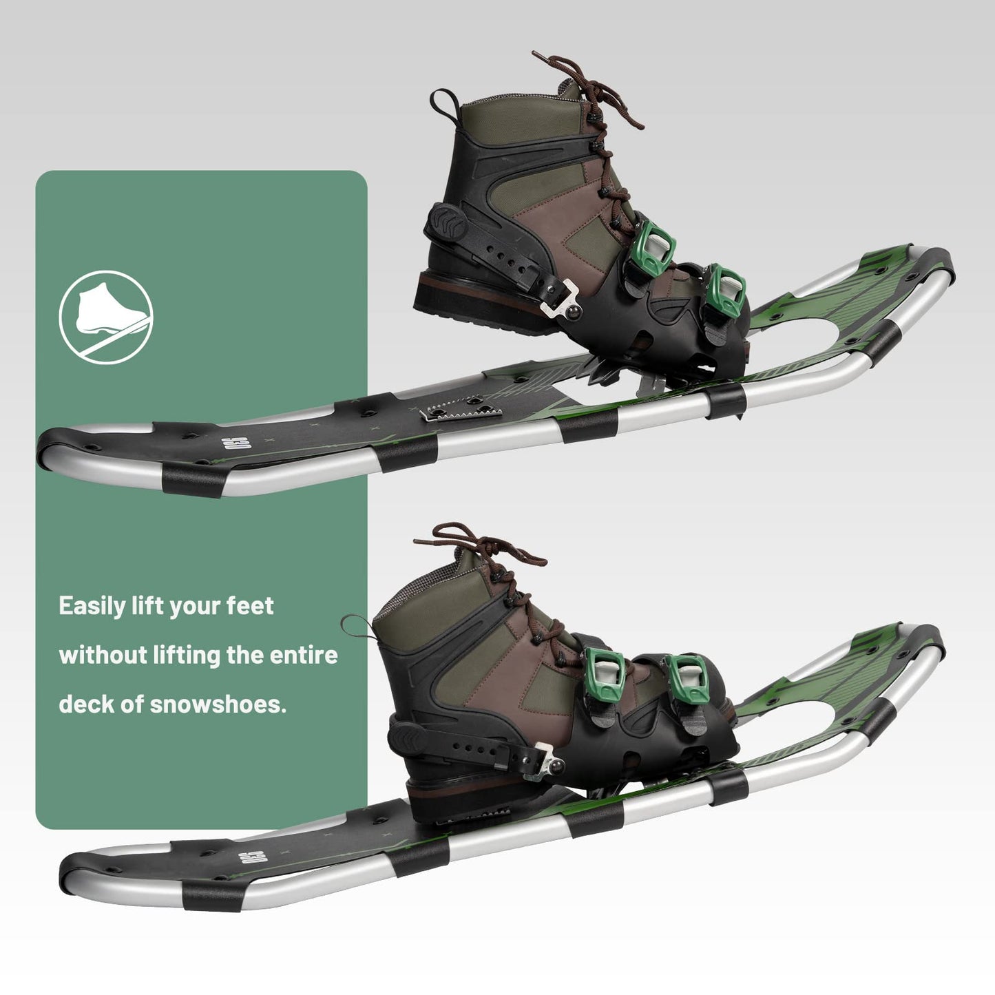 G2 30 Inches Light Weight Snowshoes Set with Trekking Poles, Anti-Slip Sole, Fast Ratchet Binding, for Women Men Youth (Green)