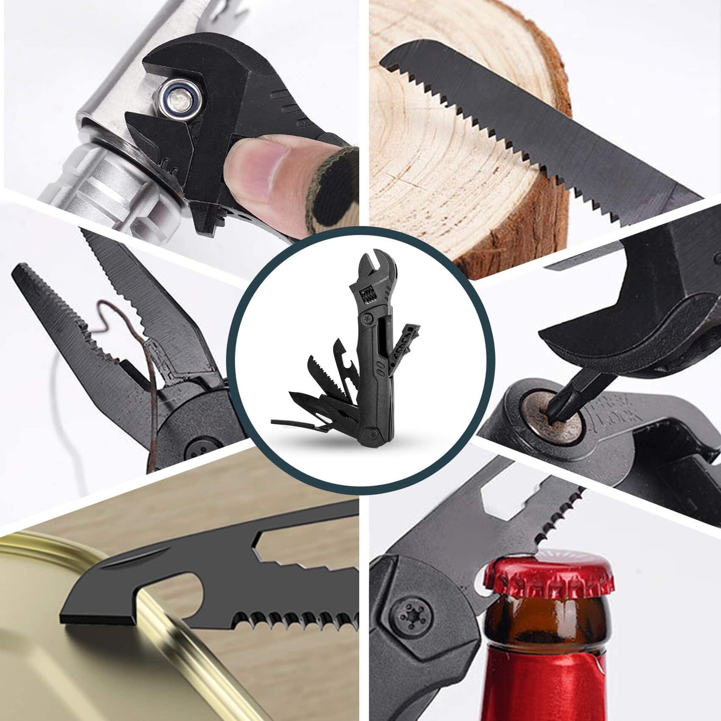 Hanboost Multitool Wrench 19 In 1 Multipurpose Camping Gear Pocket Size Adjustable Wrench with Pliers, Wire Cutter, Cutting Saw, Bottle Opener for Maintenance, Camping and DIY,Gift for Him