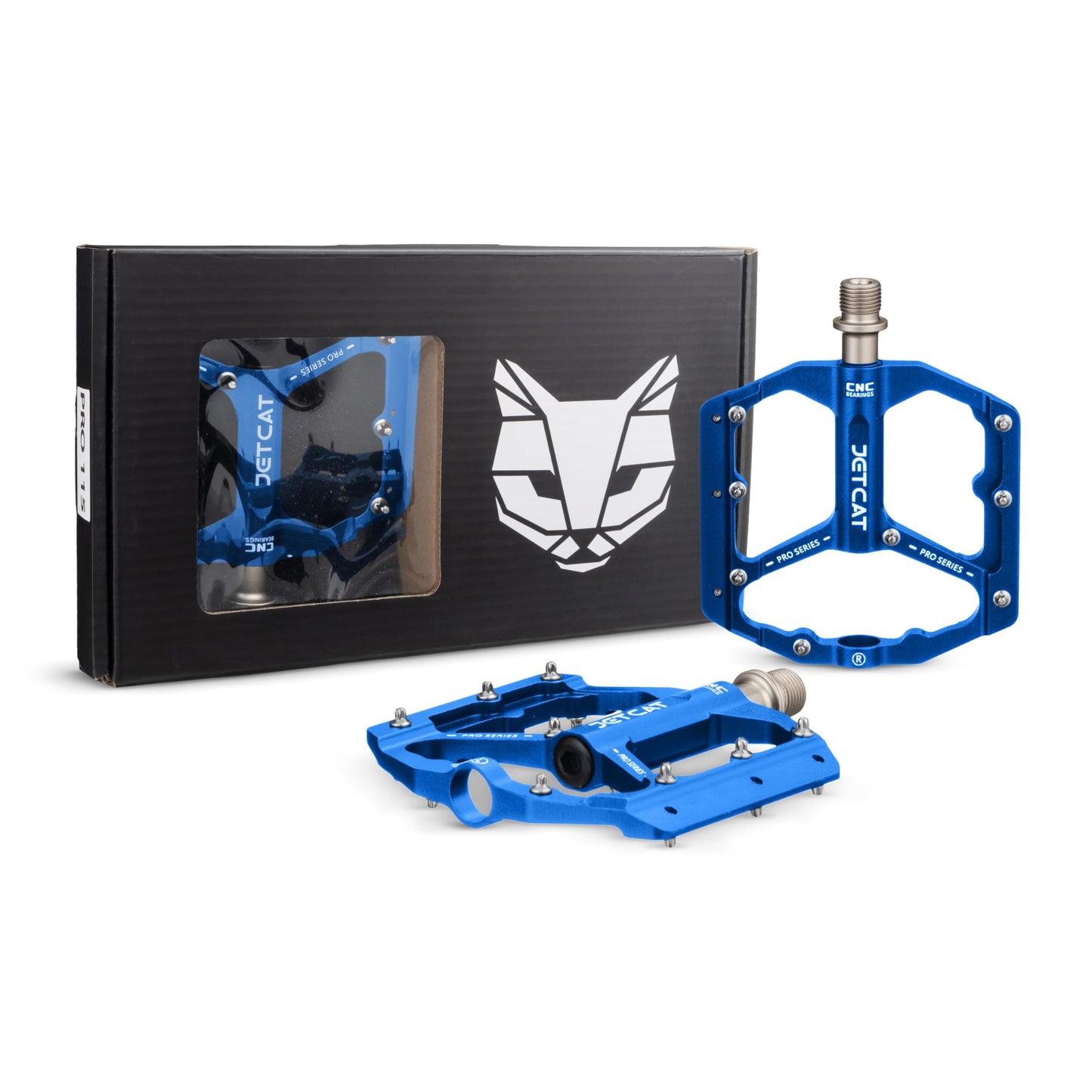 JETCAT Mountain Bike Pedals Flat - MTB Pedals Flat, Bicycle Pedals, Road Bike Pedals, BMX Pedals, for BMX MTN Road Gravel EBike, Specialized Parts, Adults, Aluminum Metal Stamp 9/16" Blue