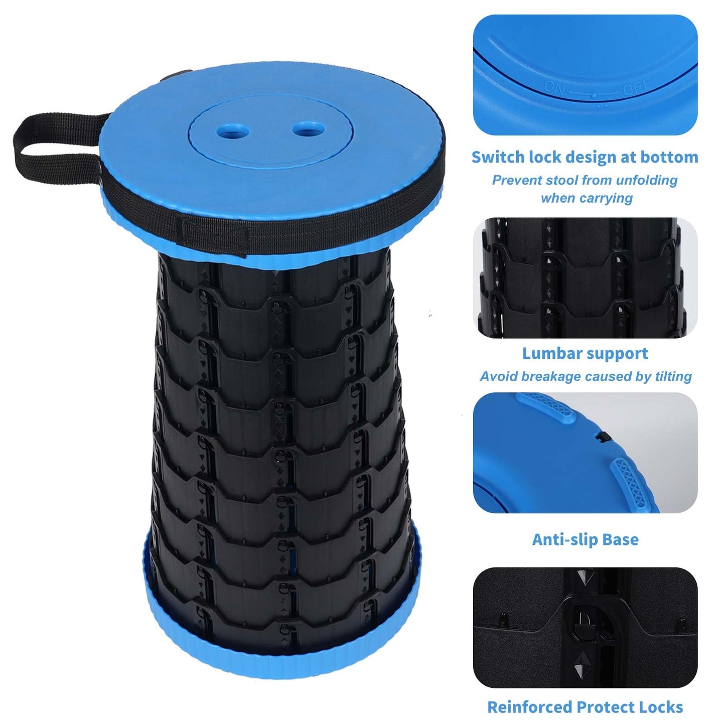 gnisbis Upgraded Collapsible Stool, Folding Chair with Switch Lock - Prodable Camping Stool with Load Capacity 400lbs, Retractable Collapsible Stool for Camping Fishing Hiking