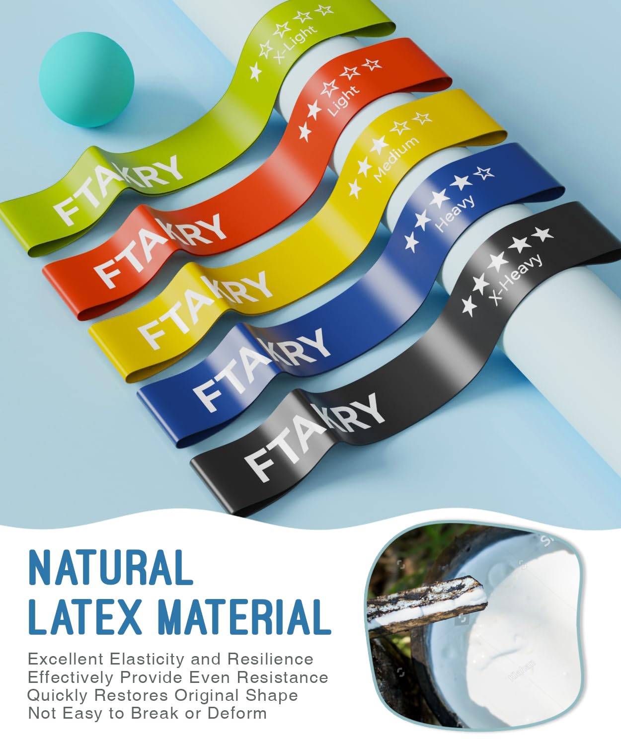 FTAKRY Resistance Bands for Working Out, Exercise Bands with 5 Resistance Levels, Natural Latex Resistance Bands Designed for Home Fitness, Strength Training and Flexibility Exercises (Assorted)