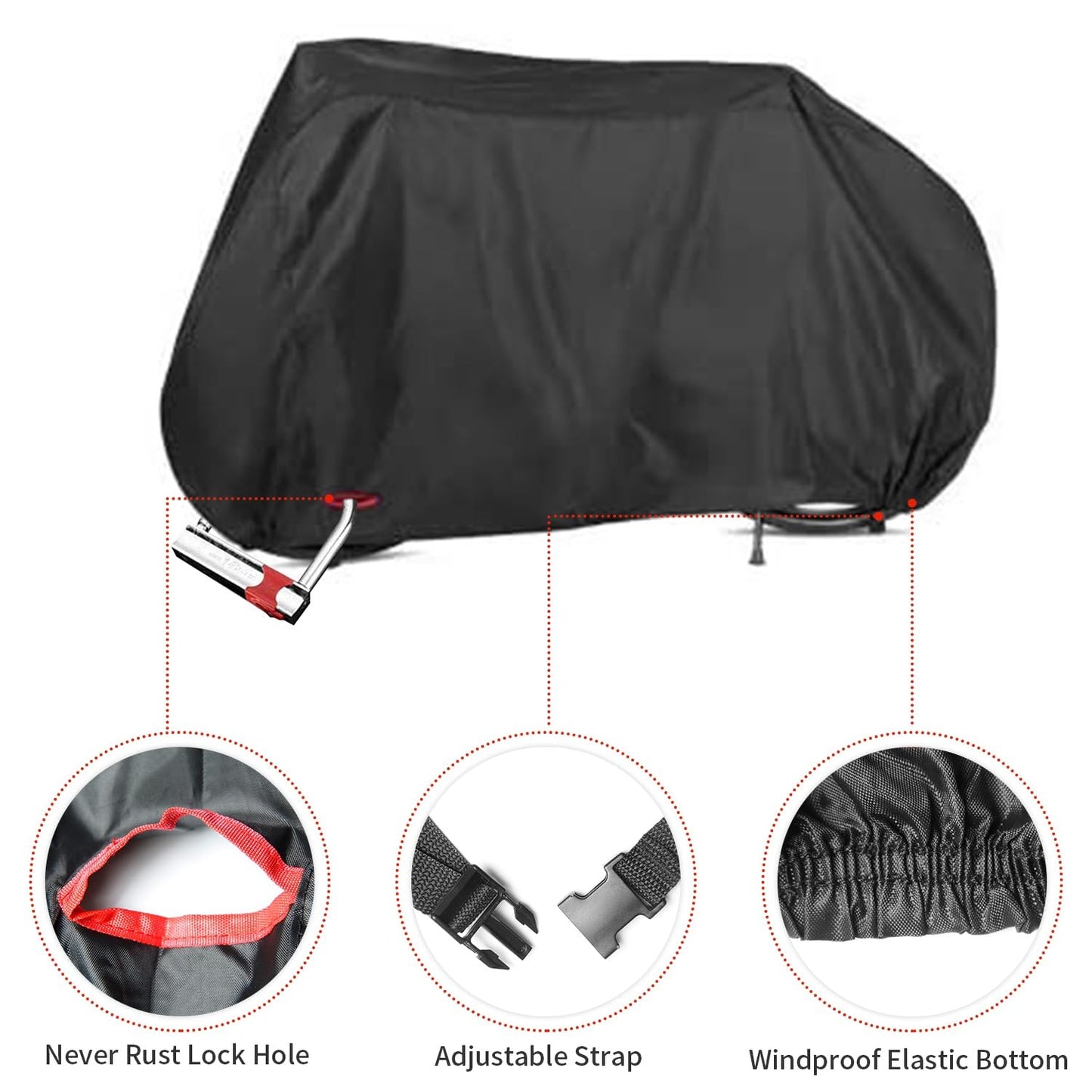 Bike Cover Outdoor Waterproof Bicycle Covers UV Snow Dust Wind Proof Motorcycle Covers with Anti-Theft Lock Hole for Mountain Road Electric City Bike XL