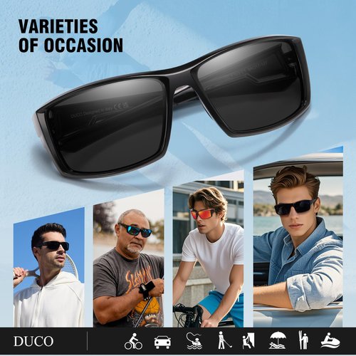 DUCO Polarized Sports Sunglasses for Men Women UV400 Protection Lightweight Frame for Fishing Driving Running F103 (Black Frame Gray Lens)