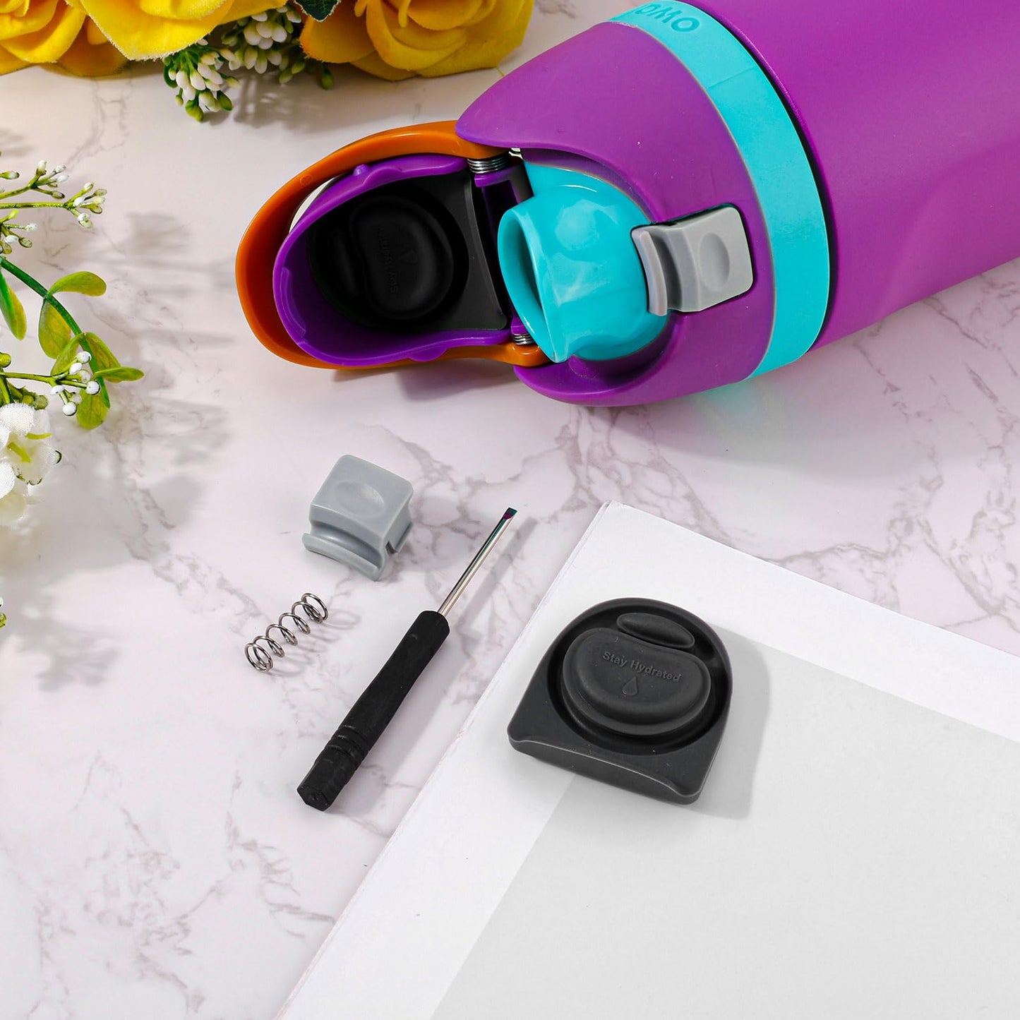 2pcs Bottle Button & Lid Replacement Stopper for Owala FreeSip 24/32oz, BPA-Free Silicone Water Bottle Stopper Push Button Switch Spring Replacement Parts for Owala 16/19/24/32/40oz Bottle Accessories