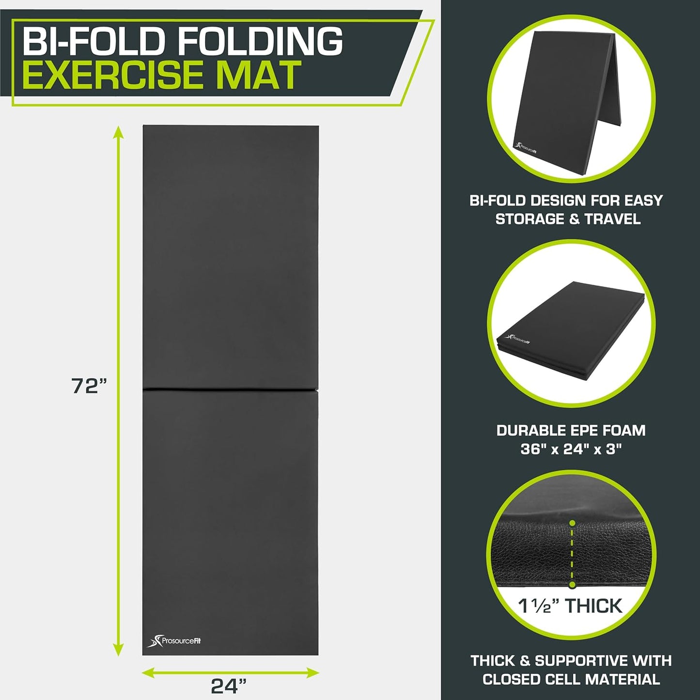 ProsourceFit Bi-Fold Folding Thick Exercise Mat 6’x2’ with Carrying Handles for MMA, Gymnastics Core Workouts, Blue