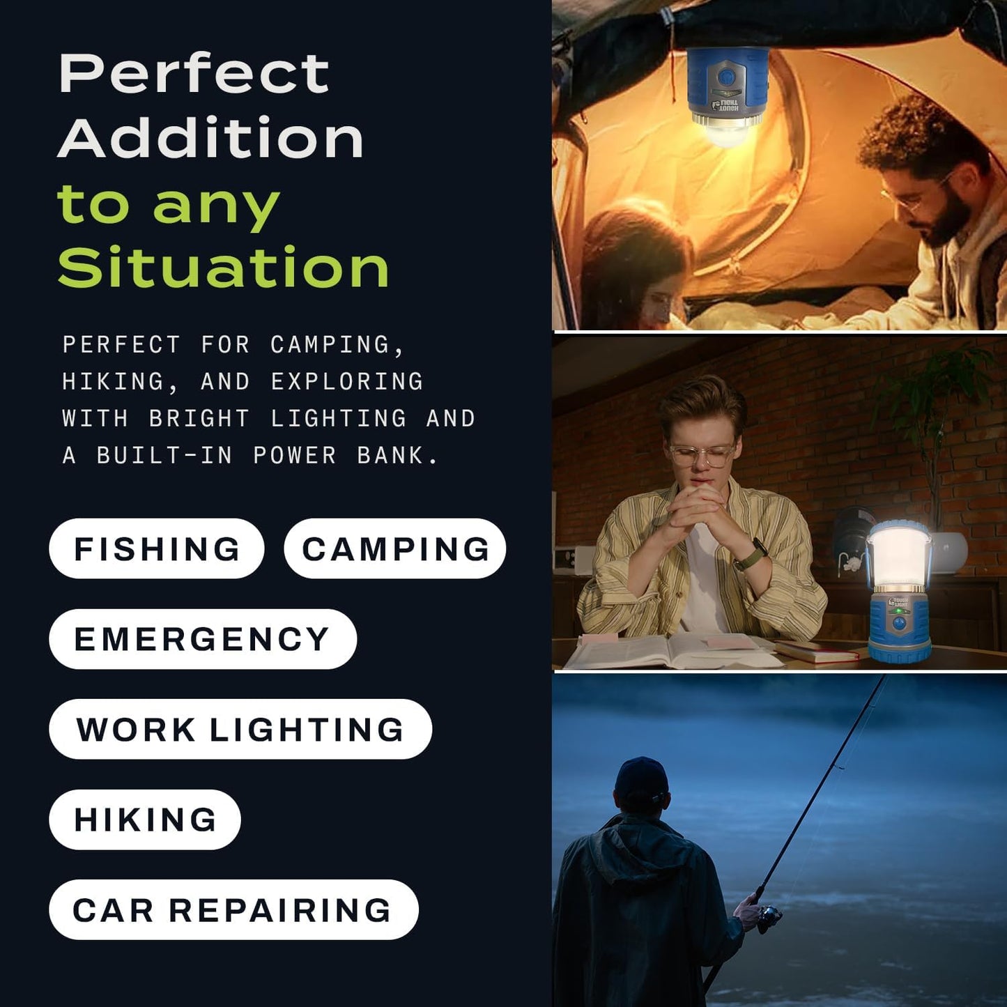 USB Rechargeable Camping Lantern, 400 Lumens LED Lantern, Hanging Tent Lamp, 6000mAh Power Bank, 200 Hour, 6 Modes, for Outdoors & Emergency