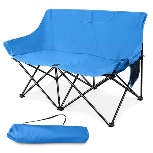 HaSteeL Folding Camping Chair, Portable Double Outdoor Loveseat for 2 Adults Person, Durable Foldable Collapsible Chairs for Camp Patio Picnic Beach Travel, Support 600Lbs, for Women & Men, Blue