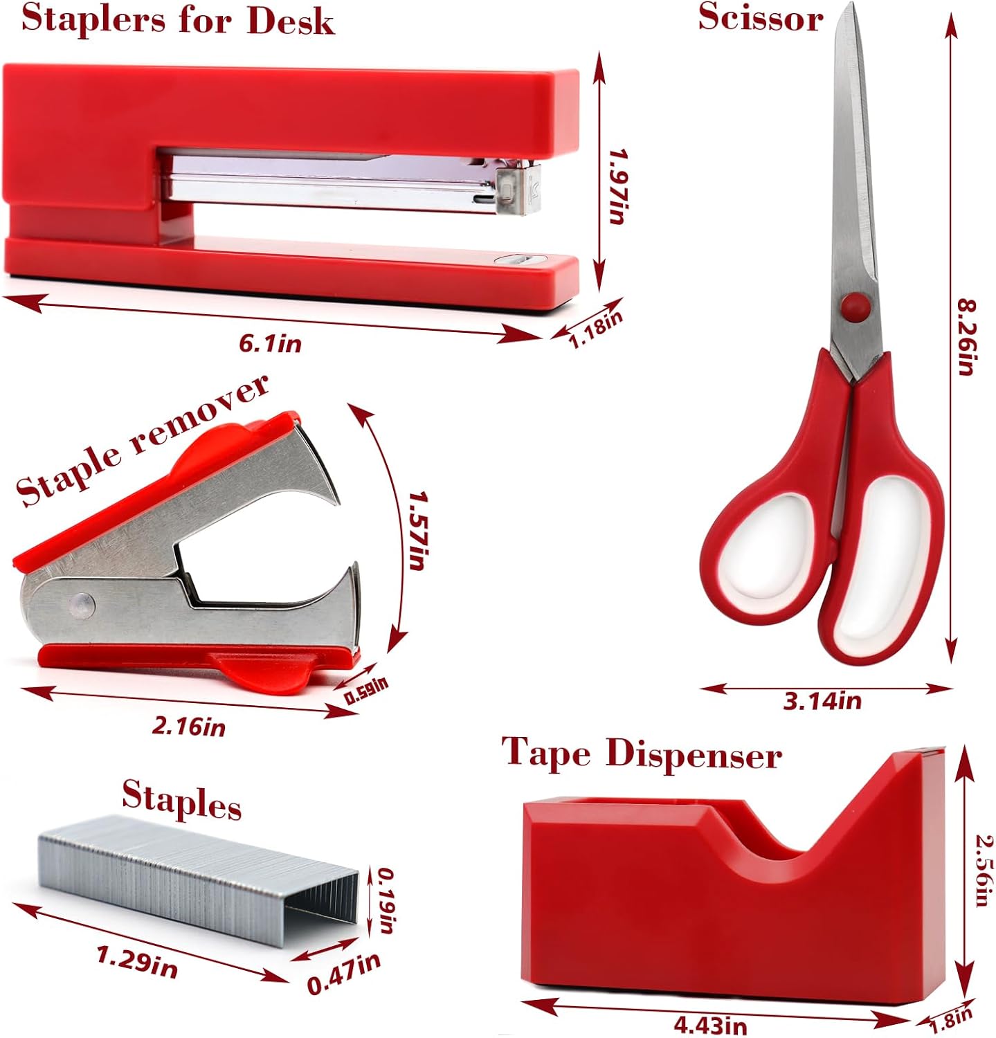 White Office Supplies, UPIHO White Desk Accessories, Stapler and Tape Dispenser Set for Women with Stapler,Tape Dispenser, Staple Remover, Staples,Scissor and Tabs for Students Office Clerks