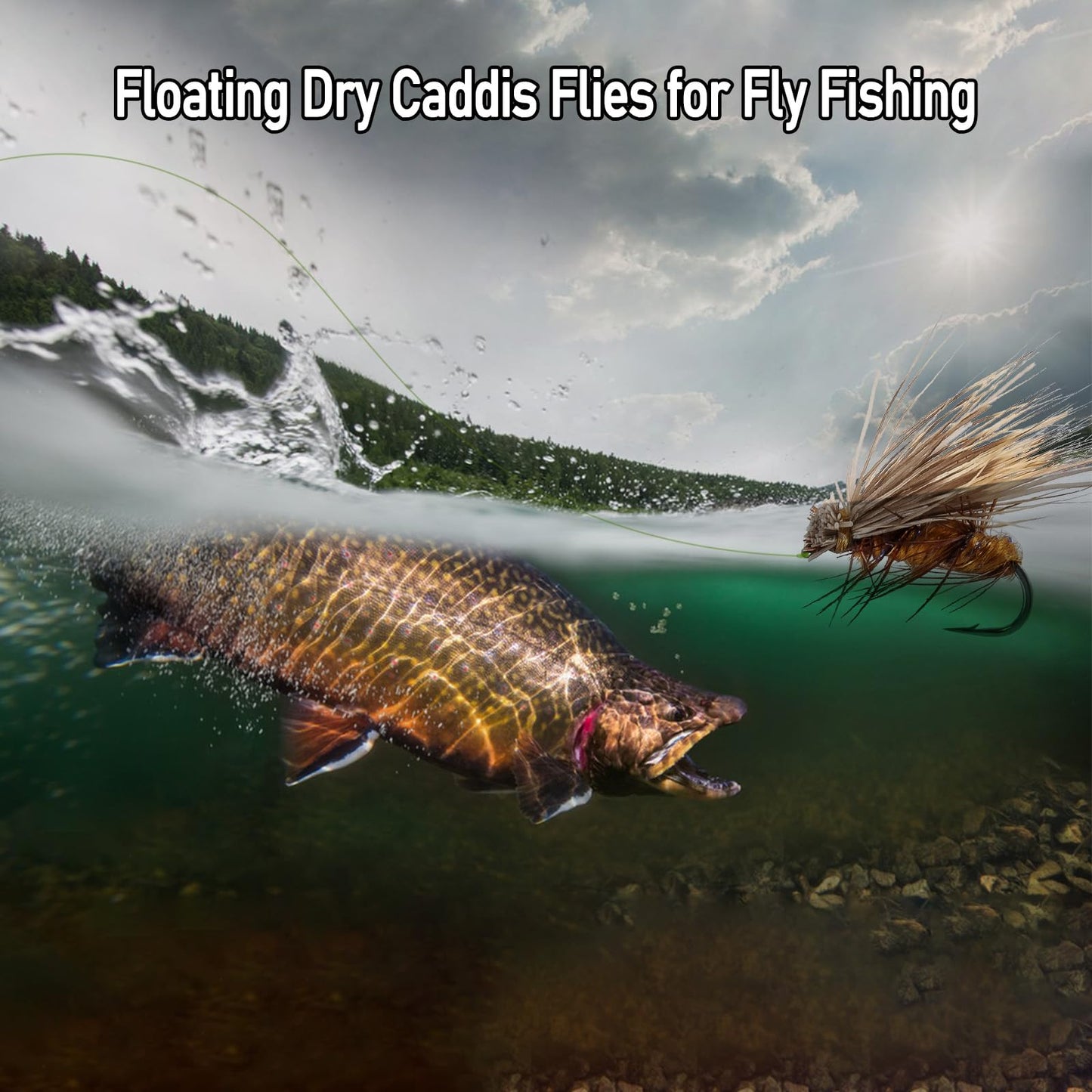 Alwonder Elk Hair Caddis Fly Kit, 10-Pack Caddisflies Dry Trout Flies Fly Fishing Lures Assortment with Storage Box, Size 16 Caddis Flies for Trout Fishing