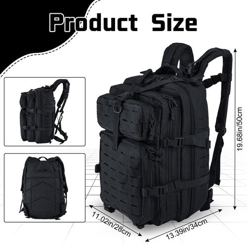 Goture Military Tactical Backpack, 45L Large Army Tactical Back Pack, 900D Waterproof 3 Day Molle Assault Pack Bug Out Bag for Men Outdoor Hiking Hunting Camping Rucksack Daypack Black