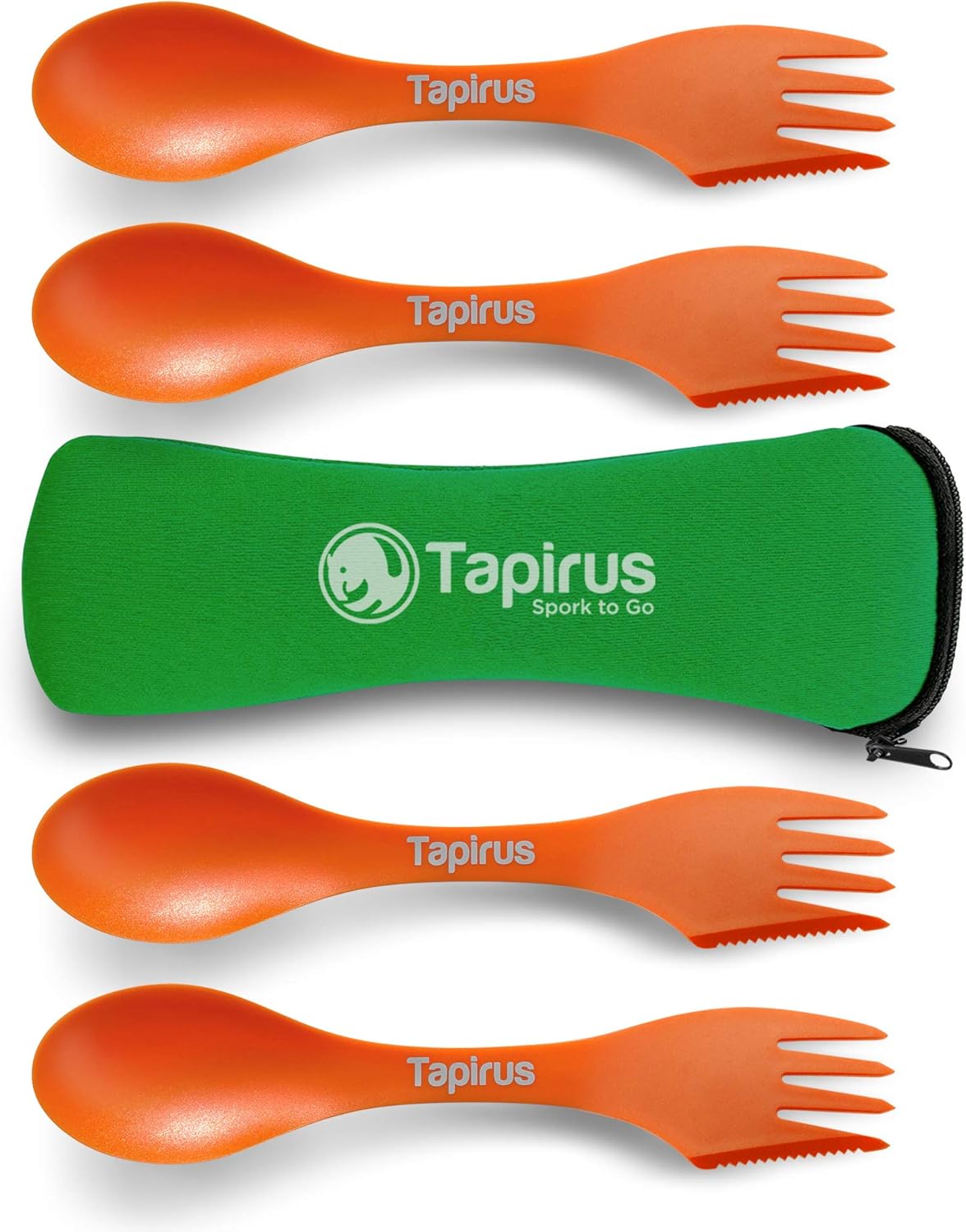 Tapirus - 4 Spork to Go Set - 7-inch Durable & BPA Free Sporks - Spoon, Fork and Knife Combo Utensils Flatware - Mess Kit for Camping, Hunting and Outdoor Activities - Comes in a Carrying Case