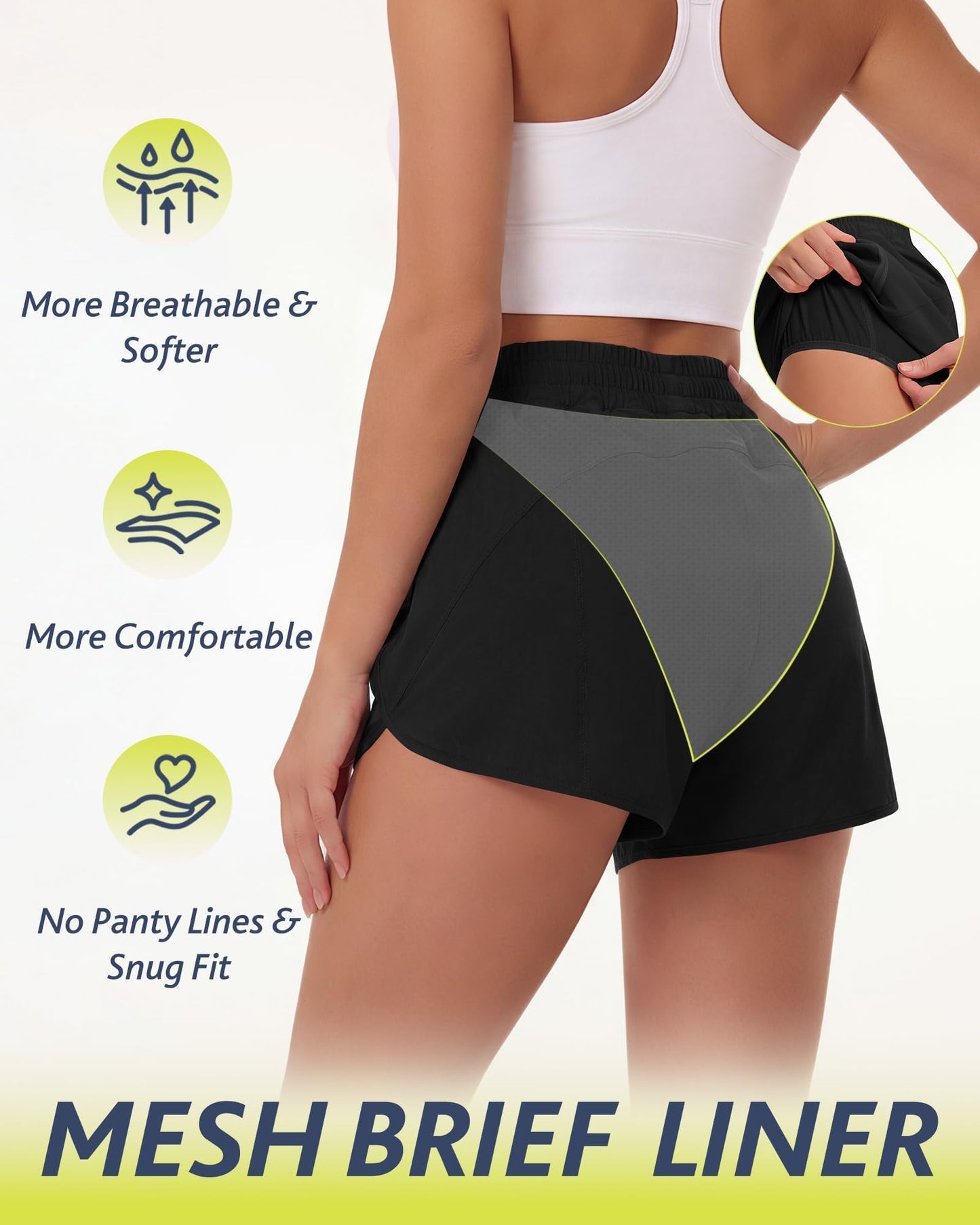 CAMPSNAIL Running Shorts for Women - 3" Athletic High Waist Quick Dry with Liner Zipper Pockets for Workout Gym Black