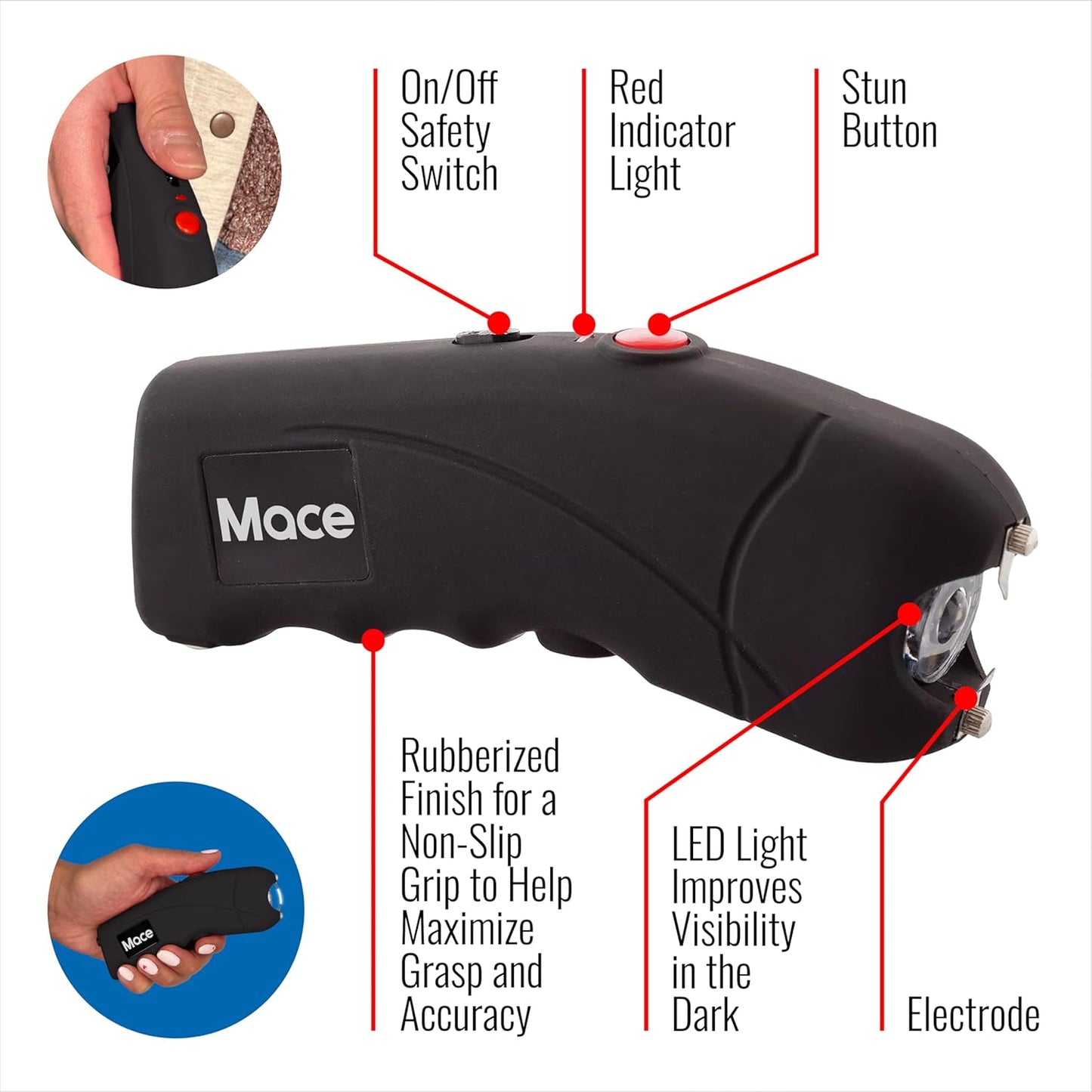 Rechargeable Mace Stun Gun for Self Defense - High Voltage with Bright LED Light