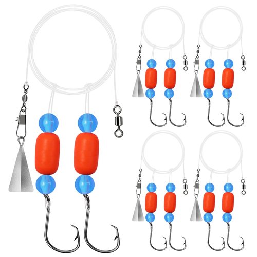 CWSDXM Pompano Rigs for Surf Fishing Saltwater Floats Catfishing Pompano Fishing Rigs with Double Circle Hooks and Pyramid Sinker 5pcs