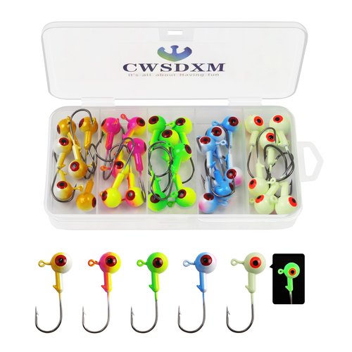 CWSDXM Fishing Jig Heads Assorted Size Round Painted Ball Head Hooks for Walleye Bass Trout Crappie Jig Heads Freshwater Saltwater,1/2oz 3/8oz 1/4oz 1/8oz 15-40pcs (10g(0.35oz)-20pcs)
