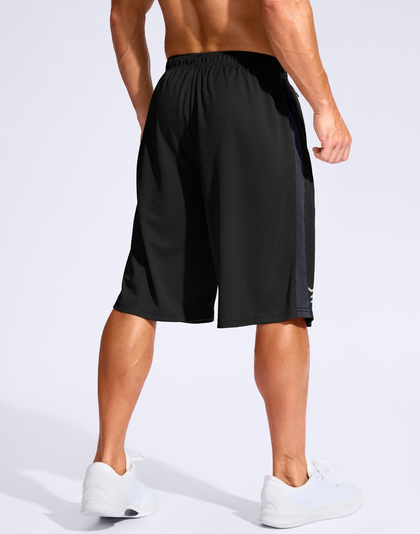 G Gradual Men's 11" Long Basketball Shorts with Zipper Pockets Drawstring Mesh Lightweight Gym Athletic Shorts for Men(Black,XL)