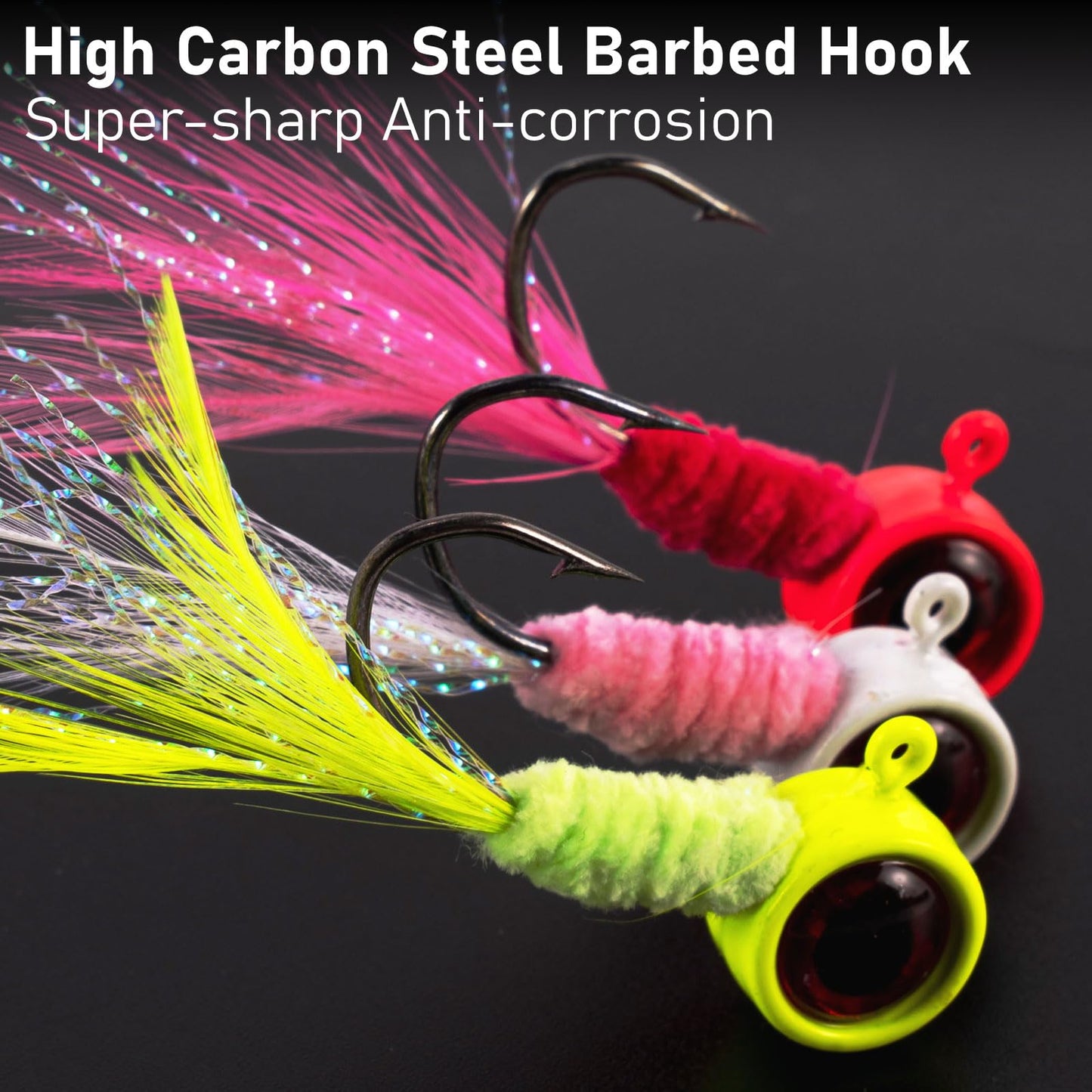 Dr.Fish 10 Pack Crappie Jig Marabou Jig Hand-Tied Freshwater Ball Fishing Jig Hooks Sickle Hook Bass Trout Panfish Bluegill Walleye Fluorescent Yellow 1/16oz