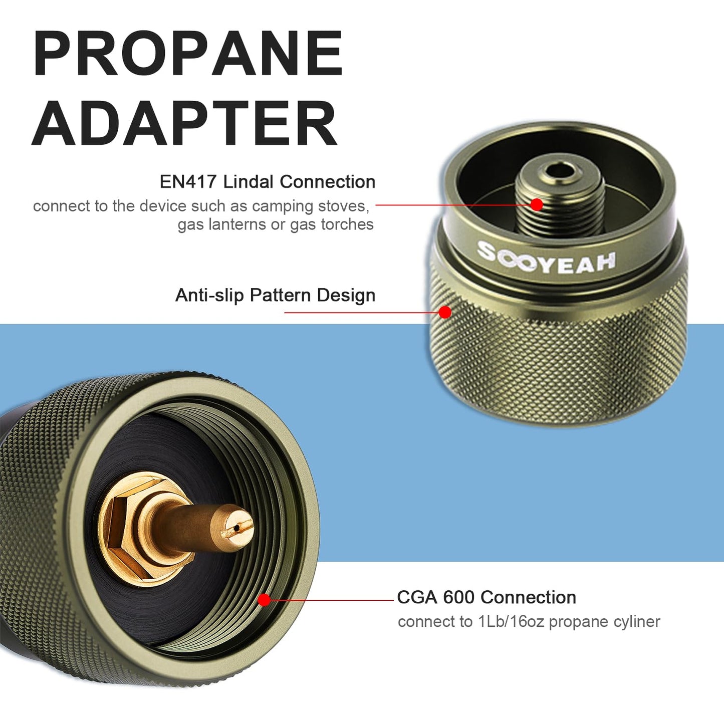 SOOYEAH 1lb Propane to Isobutane Converter - Camping Hiking Backpacking Stove Adapter, 1Lb Propane Cylinder Input, EN417 Lindal Valve Output