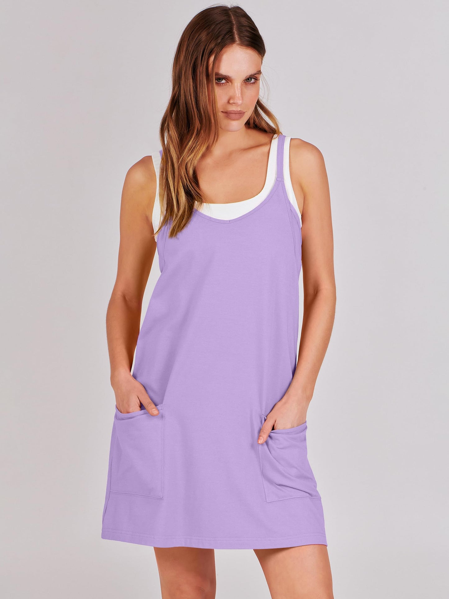 ANRABESS Women Athletic Dress Summer Tennis Workout Active Sports Mini Romper Dress Built in Shorts Travel Vacation Clothes Purple Medium