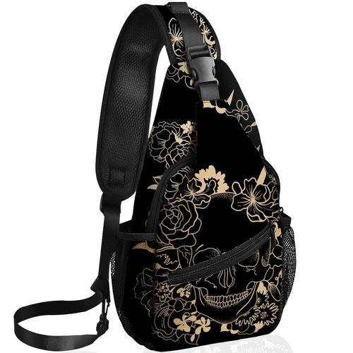 Yamegoun Skull Sling Bag Travel Sling Backpack Crossbody Bag Shoulder Pack Hiking chest Daypack for Women Men Waterproof Adjustable Lightweight Cycling Runners Climbing