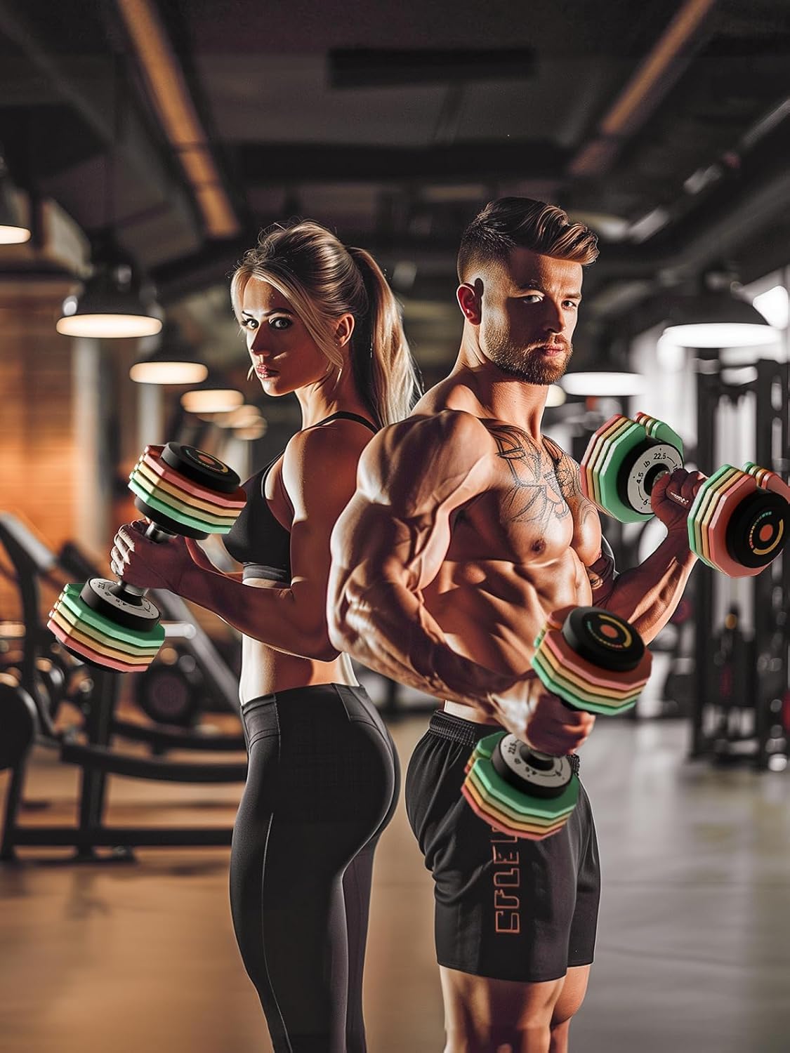 Adjustable Dumbbells Set 12.5LB/22.5LB Pair, 1-Sec Fast Adjustable 5 Weights by Turning Handle, Premium Comfort Non-slip Metal Dumbbells with Tray, Compact Size for Full Body Home Workout (Rainbow-Pair-22.5lbs)