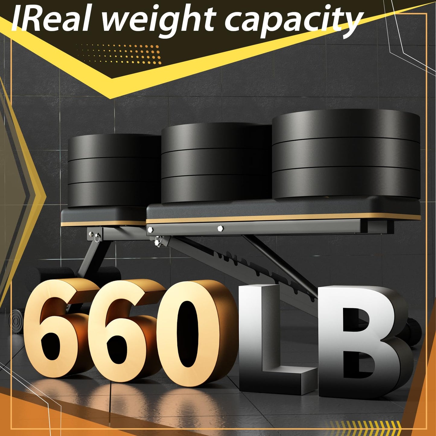 FitGoods Adjustable Weight Bench - Heavy-Duty Foldable Workout Bench for Home Gym, 660 LBS Capacity, Incline & Decline, Multi-Position Strength Training Bench, Compact Storage