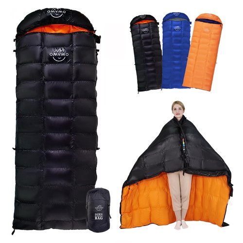 OMVMO -10 Degrees F 800 Fill Power Down Sleeping Bag for Adults,Black Left-Zipper Regular