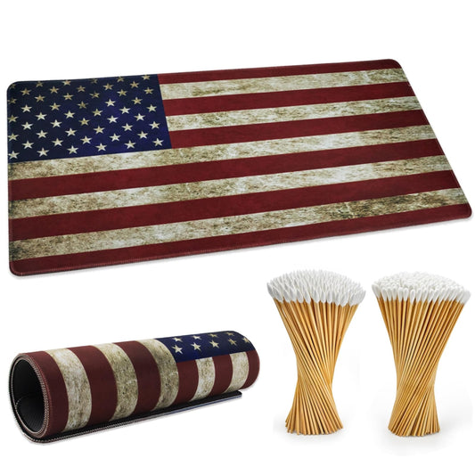 24"x12" Gun Cleaning Mat with 200PCS 6" Gun Cleaning Swabs - Waterproof, Oil-Resistant, Anti-Slip Pistol Mat for All Handguns - Thick Workbench Pad and Lint-Free, Highly Absorbent Long Cotton Swab