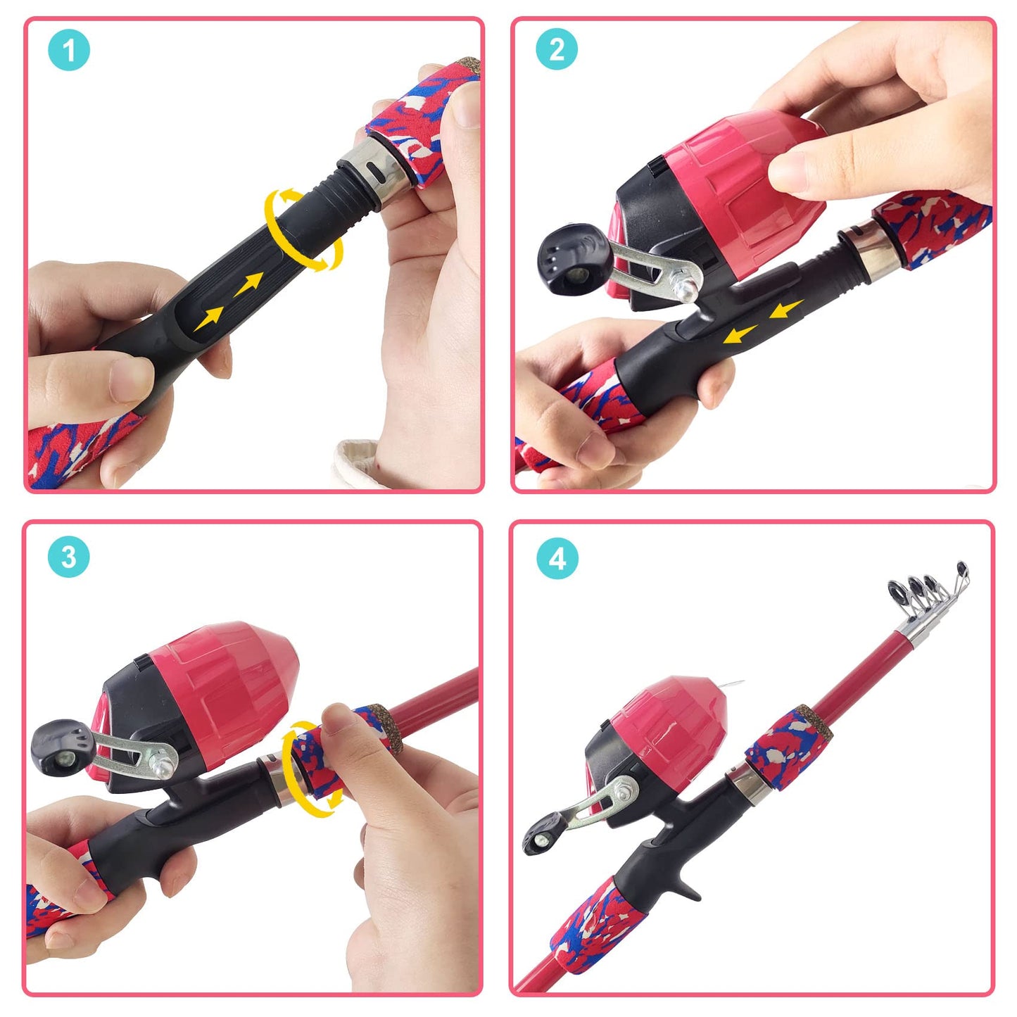 Aventik Kids Fishing Pole - Kids Fishing Starter Kit - with Tackle Box, Reel, Practice Plug, Beginner's Guide and Travel Bag for Boys, Girls (1.5M, Pink (Rod Kit))