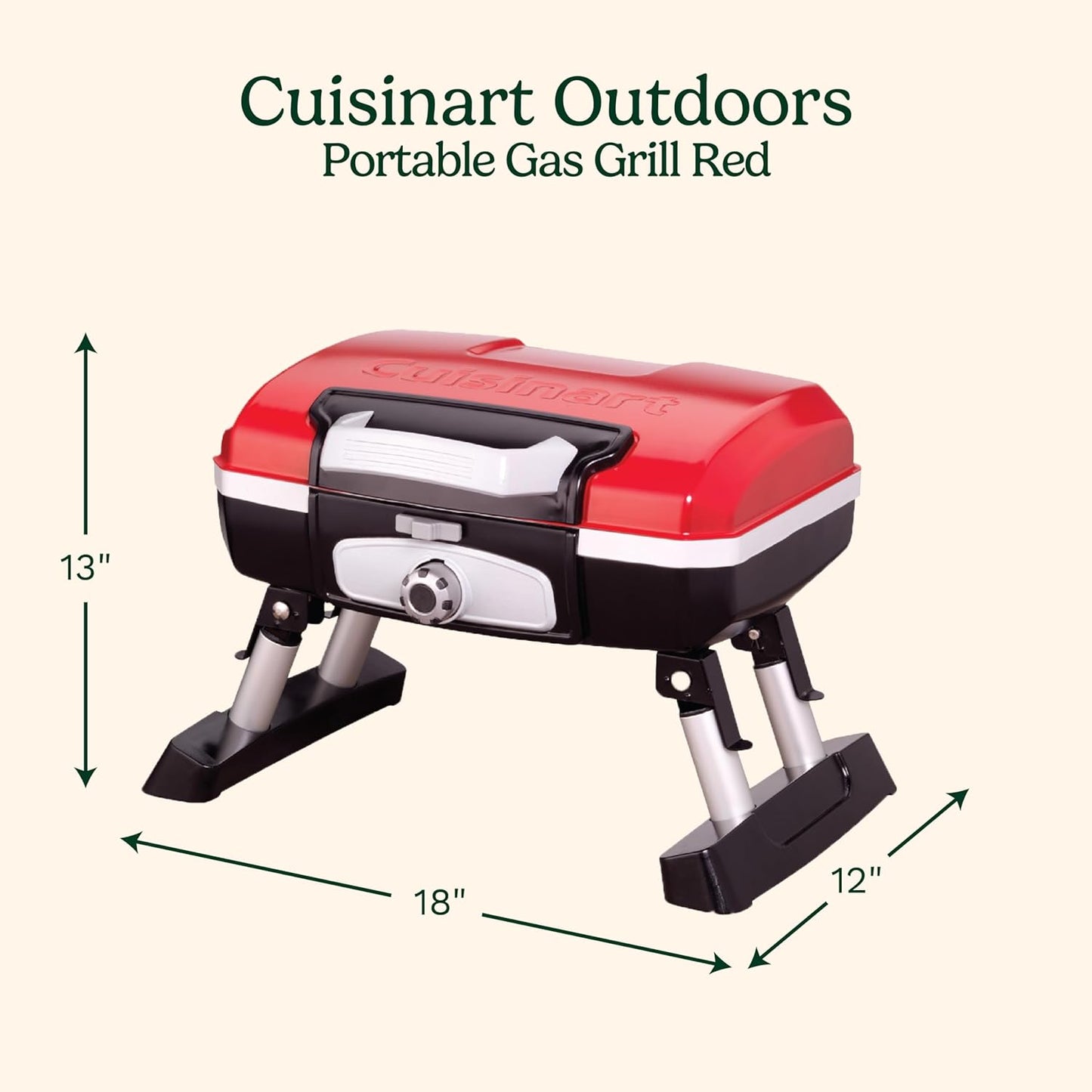 Portable Cuisinart Petite Gourmet Gas Grill - Compact 150 Sq. In. Propane BBQ with 5,500 BTU Burner, Folding Legs & Carry Handles
