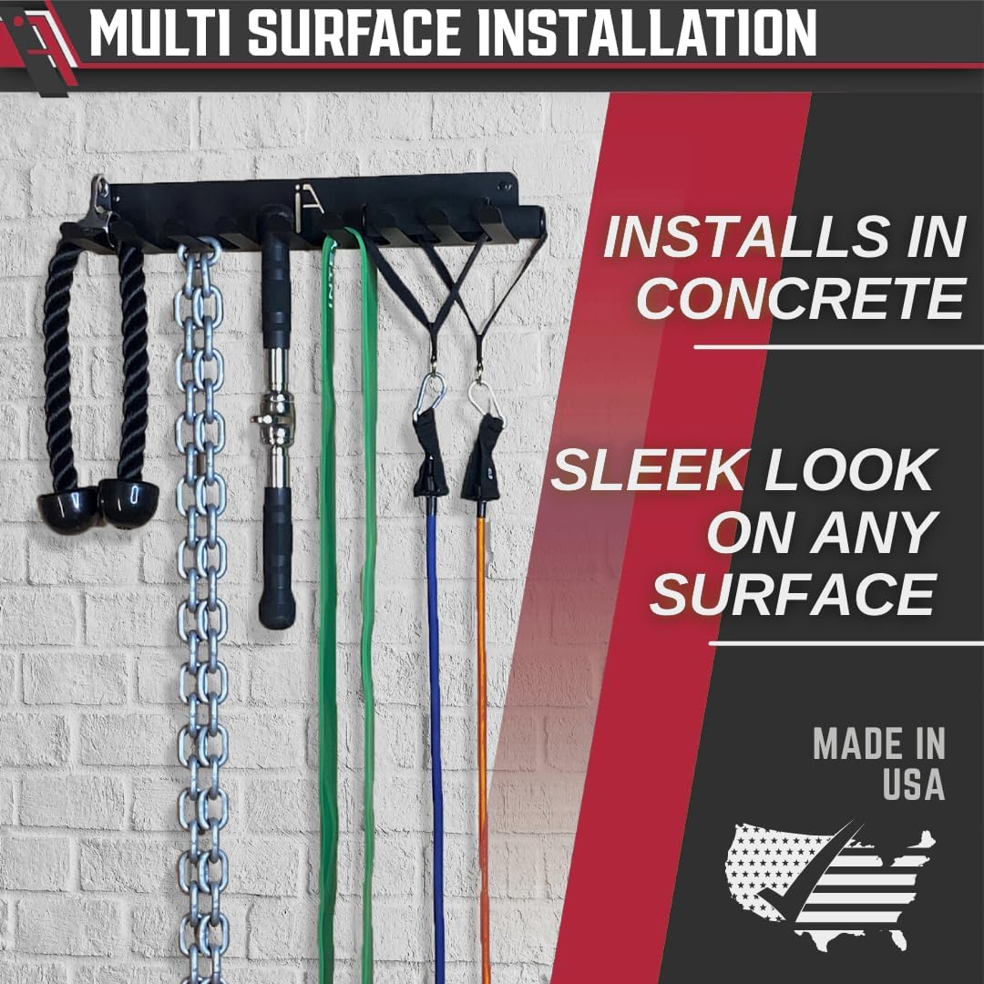 IRON AMERICAN) Gym Storage Hanger/Heavy Duty Multi-Purpose Gym Rack for Lifting Belts, Chains, Exercise Bands, Jump Ropes (mounting hardware included)