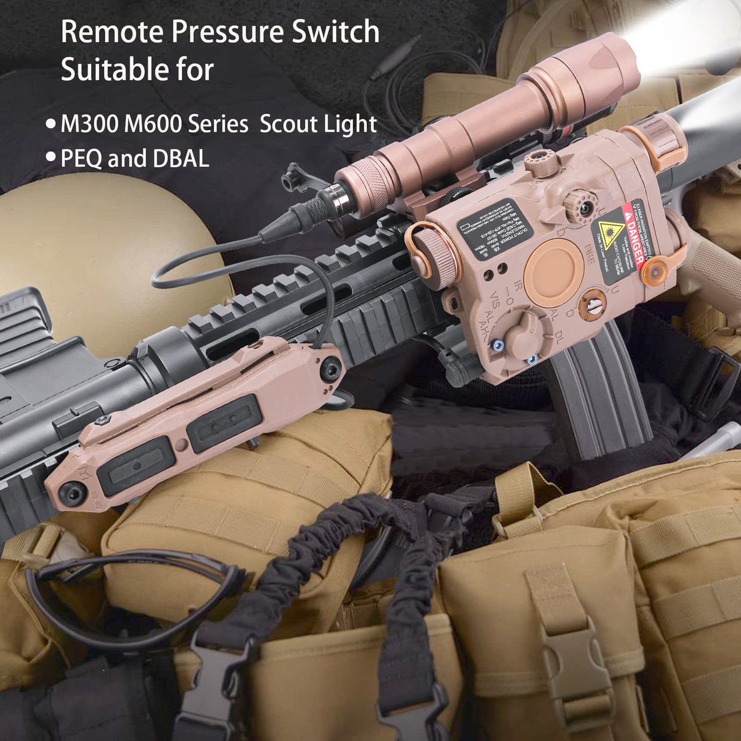 Fineonly Dual Remote Flashlight Pressure Switch Tactical Light Switch Augmented Tape Switch with Tactical Light Plug and 2.5mm Plug Compatible with M300 M600 PEQ15 Series Tactical Lights