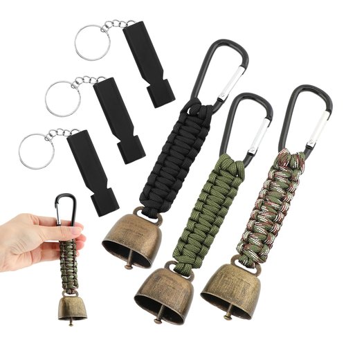 Ranjaner 3pcs Bear Bell with 3pcs Whistle Aluminum Bear Bells for Hiking and Emergency Whistle for Hiking, Biking, Fishing, Climbing, Outdoor Camping and Hiking Protection(Size:6 PCS)