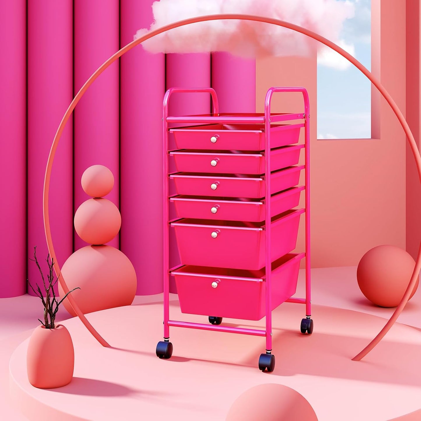 RELAX4LIFE 6-Drawer Rolling Storage Cart - Classroom Organization on Wheels w/Removable Plastic Drawers, Mobile Art Craft Cart for School Paper Home Office, Utility Cart with Drawers (Macaron)