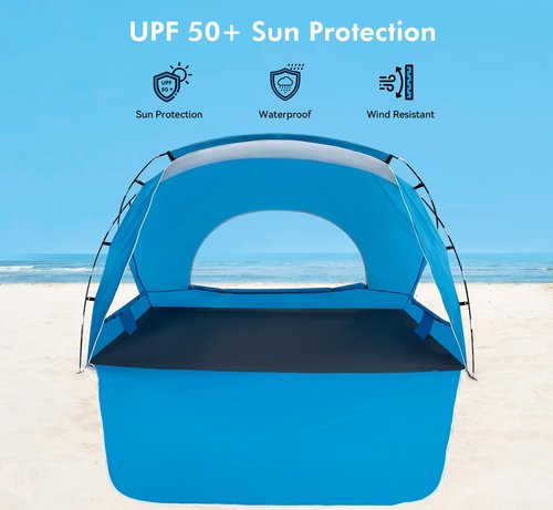 Calen Beach Tent,Beach Canopy Shade Tent with UPF 50+UV Protection for 3-4 Person, Waterproof Portable Easy Setup Beach Sun Shelter Tent for Outdoor Adventures, Camping, and Picnics with Carrying Bag