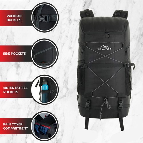 TRAWOC STEALTH 40L Travel Backpack for Men and Women, Laptop & Shoe Compartment Rain Cover,Casual Bag for trekking & Hiking