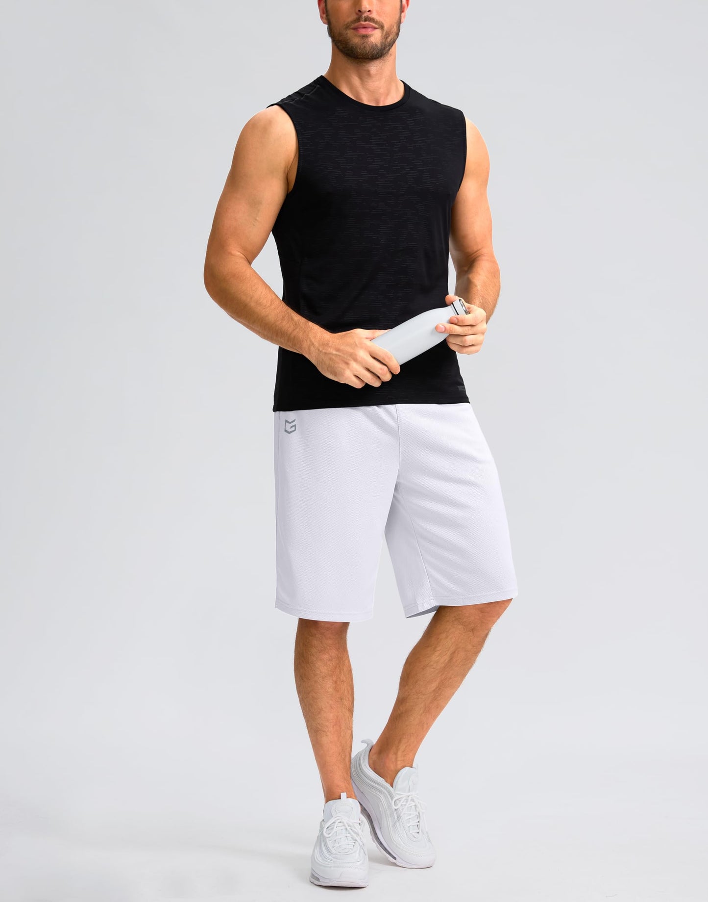 G Gradual Men's Athletic Shorts with Pockets 9" / 11" Long Basketball Shorts Lightweight Quick Dry Gym Workout Shorts for Men(White,4XL)