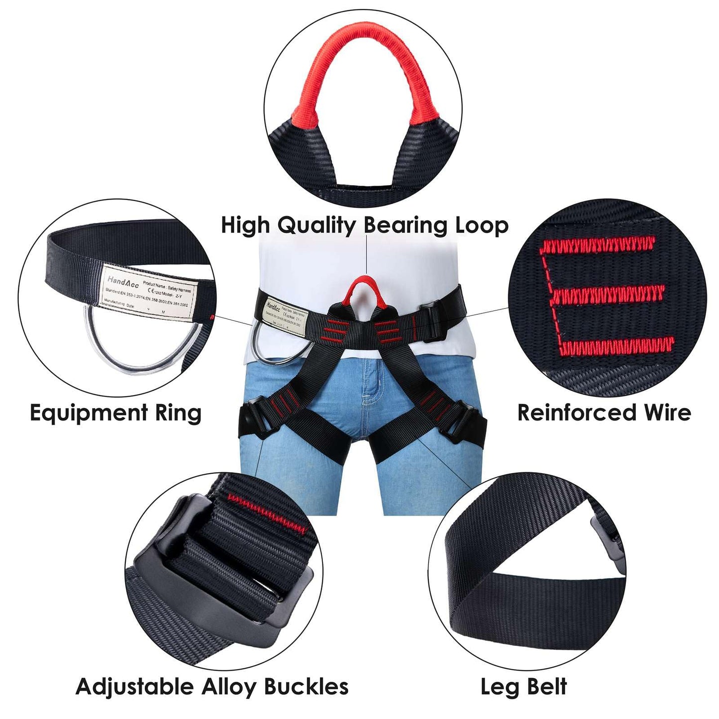 HandAcc Caving & Rappelling Safety Belt for Ziplining, Fire Rescuing & Tree Climbing - Half Body Belt for Women & Men