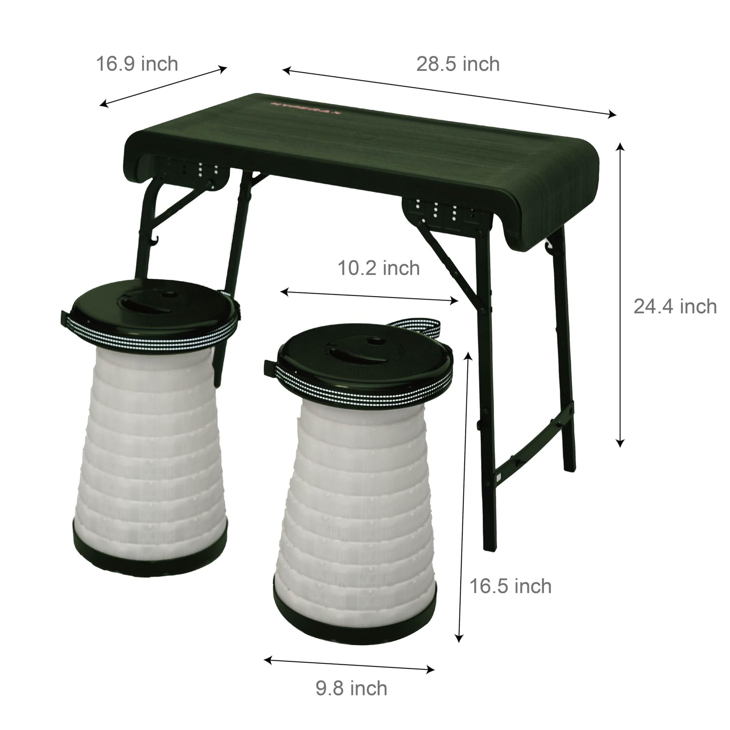 HYPERAX Camping Table & Collapsible Stool Set – Folding Table with 2 Portable Stools for Outdoor Cooking, Camping, Picnics, Beach, Boating, and Travel(Green)