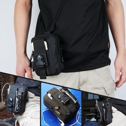 Tactical Molle Phone Pouch EDC Utility Belt Pouch Waist Bag with Phone Belt Clip Holder Holster Carrying Pouch for Smartphone (Black)