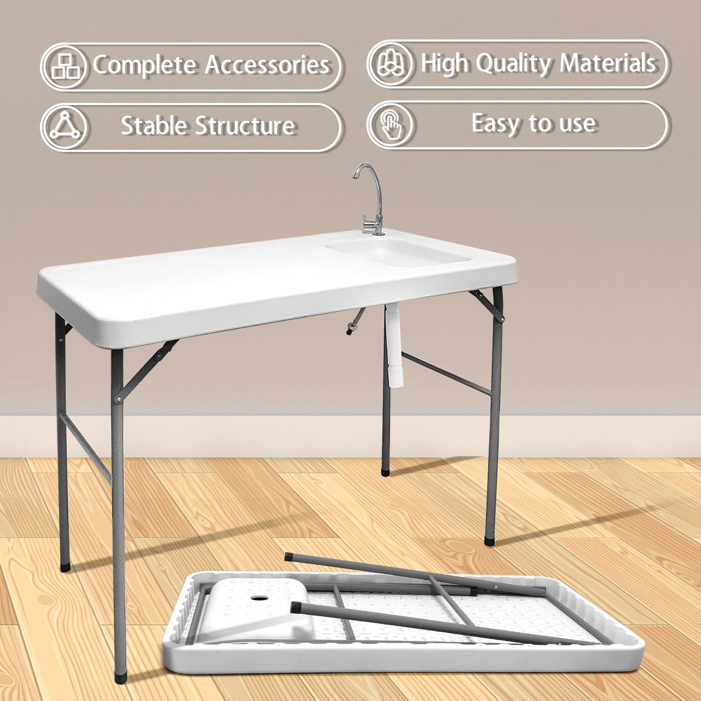 GUAGUA Portable Fish Cleaning Table with Sink Portable Outdoor Camping Sink Station for Picnic BBQ RV Beach Patio Picnic