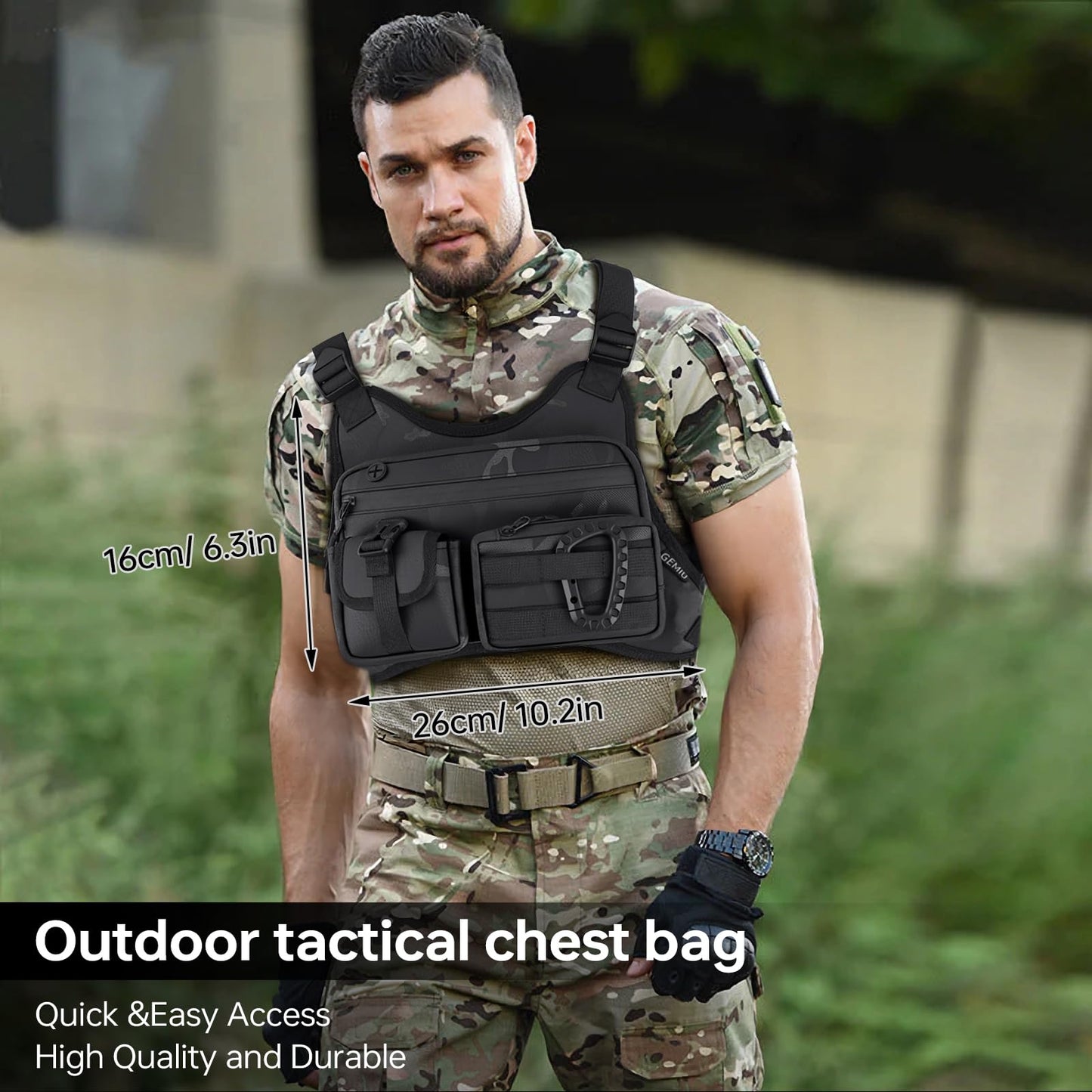 GEMIU Outdoor Sports Chest Bag for Men, Tactical Inspired Sports Utility Chest Pack Large Capacity Lightweight Front Running Vest for Men With Built-In Phone Holder EDC Bag for Hiking,Cycling