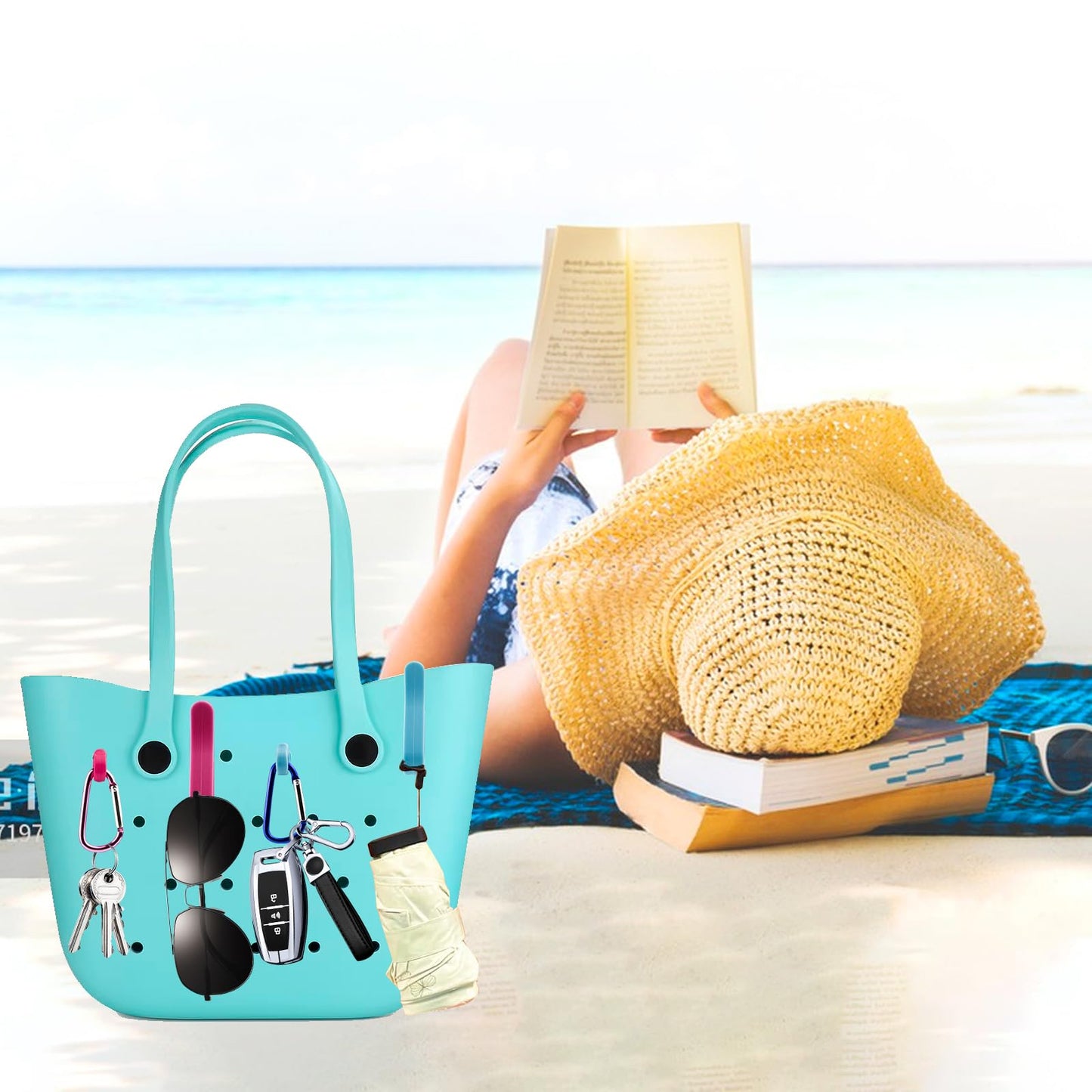 4 Pcs Hooks Set Accessories Compatible for Bogg Bag, Bogg Bag Accessories, Insert Carabiner Key Chain Holder Charms, Compatible for Small & Large Beach Bags (Blue)