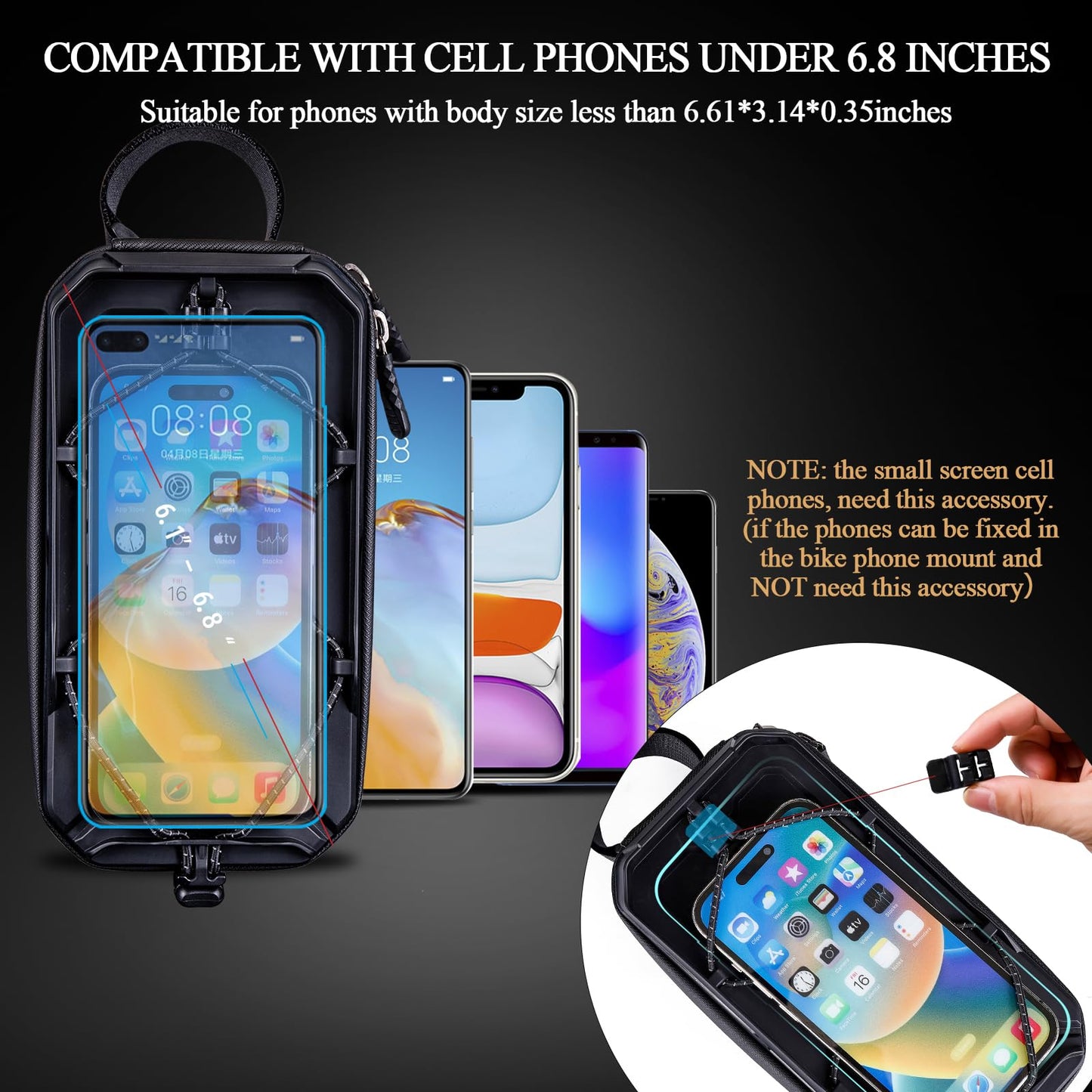 Aoben Bike Bicycle Phone Front Frame Bag for Mountain Bike Road Bike, EVA Hard Casing Bike Phone Holder Bike Phone Mount for MTB, Bike Bicycle Accessories for Cell Phone Under 6.8 Inches (Black)