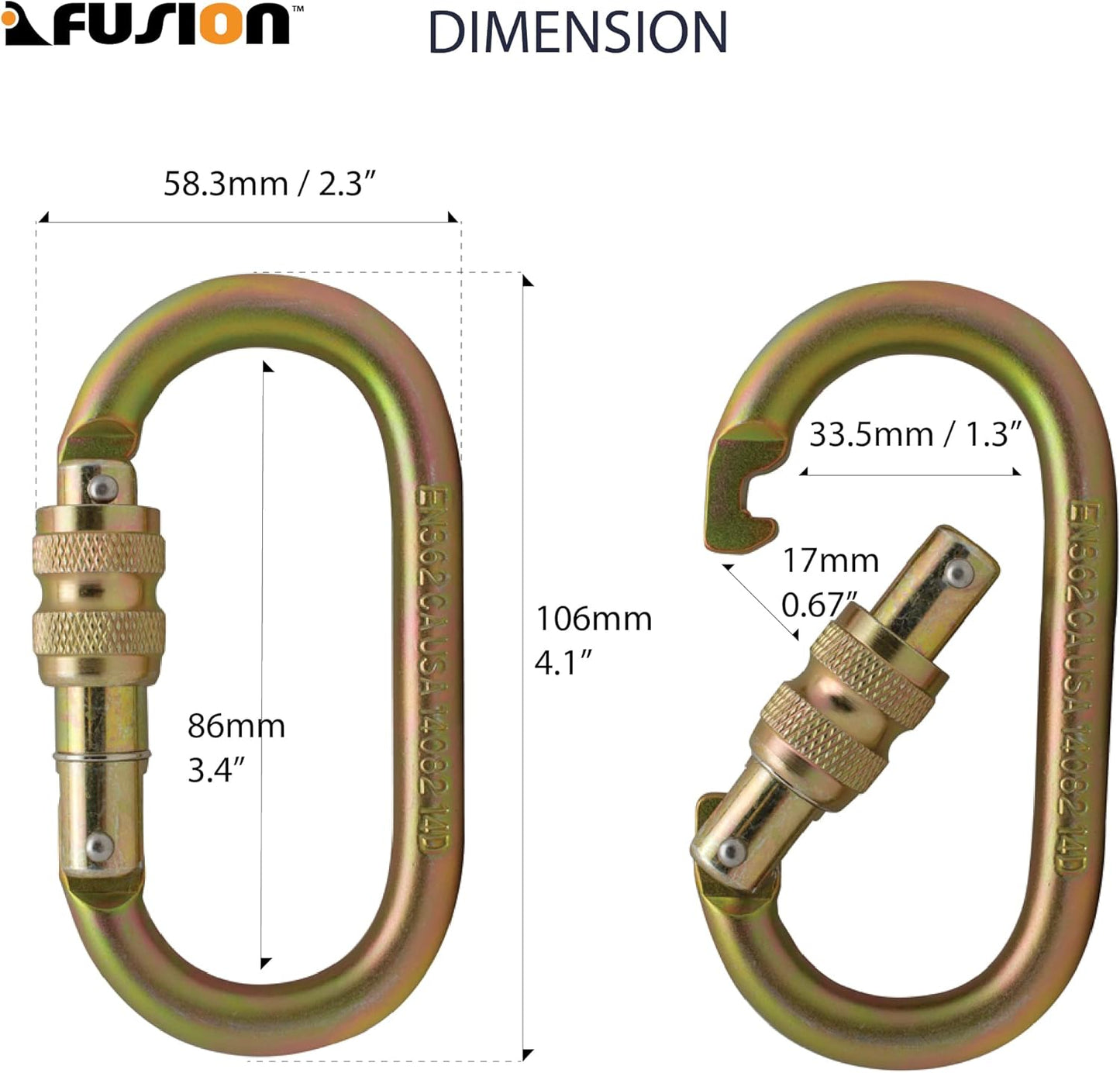 Screw Locking Carabiner 25KN (5-Pack) - Fusion Climb® Ovatti - Professional Rock Climbing Carabiner - Heavy Duty Steel Screw Locking Carabiner for Climbing, Rappelling, D Shaped