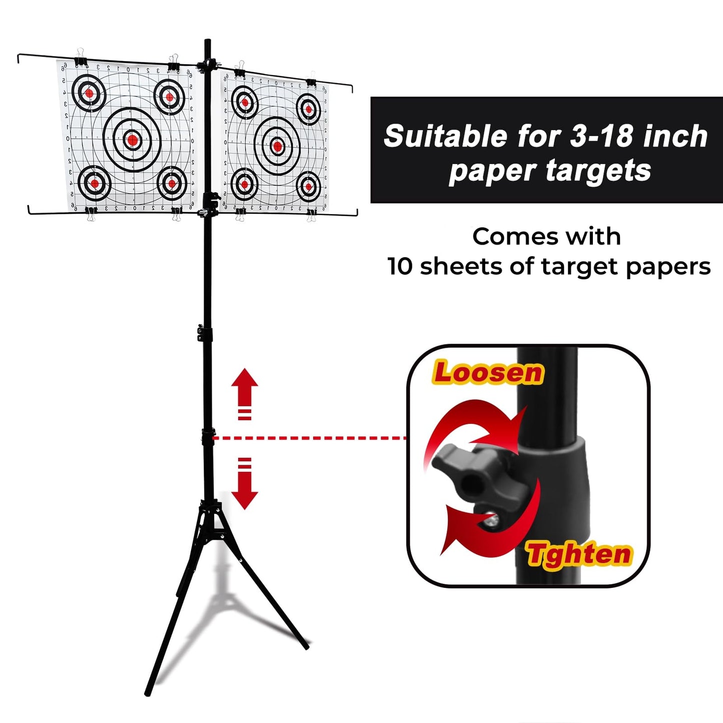 Atflbox Adjustable Paper Target Holder with 10pcs Target Papers for Outdoor, Paper Targets Stand for BB Gun, Airsoft, Airgun Backyard Shooting Practice