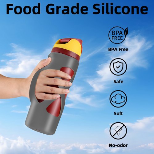 OneNine Silicone Water Bottle Boot for Owala 24oz, Anti-Slip Protective Sleeve, Protective Sleeve Case Compatible with FreeSip Water Bottle Gift for Owala Protector Cover Accessory (Gray)